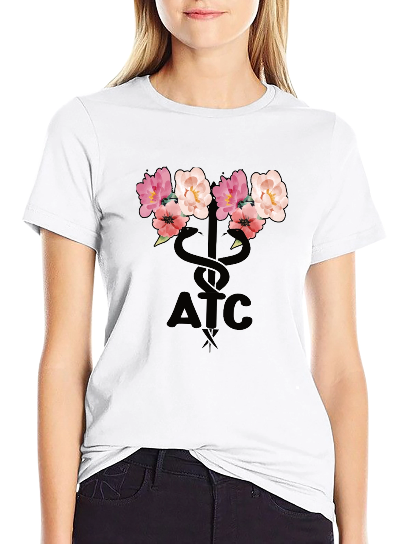 Floral ATC Caduceus T-Shirt - Black