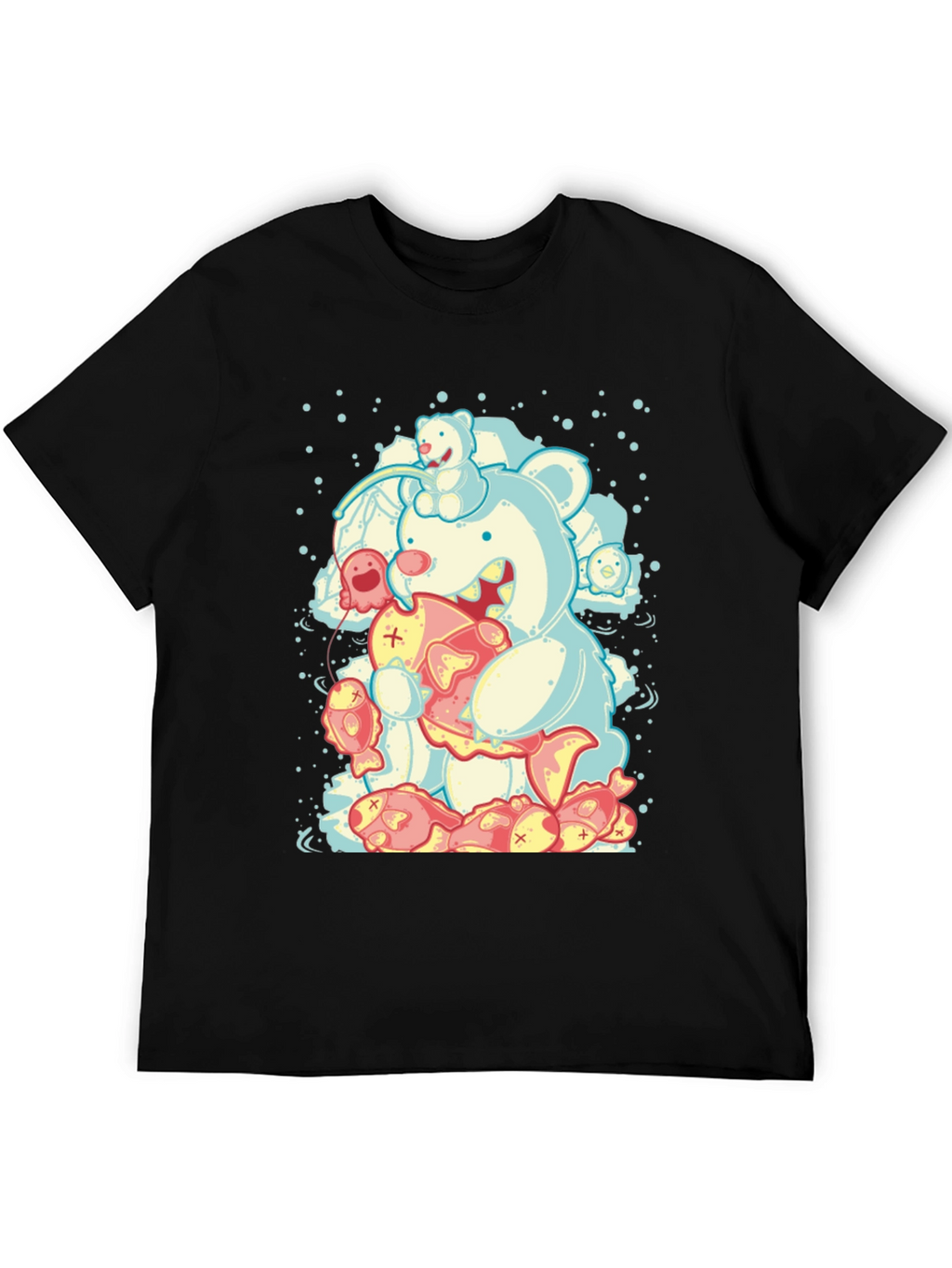 Bear Eating Fish Graphic T-Shirt
