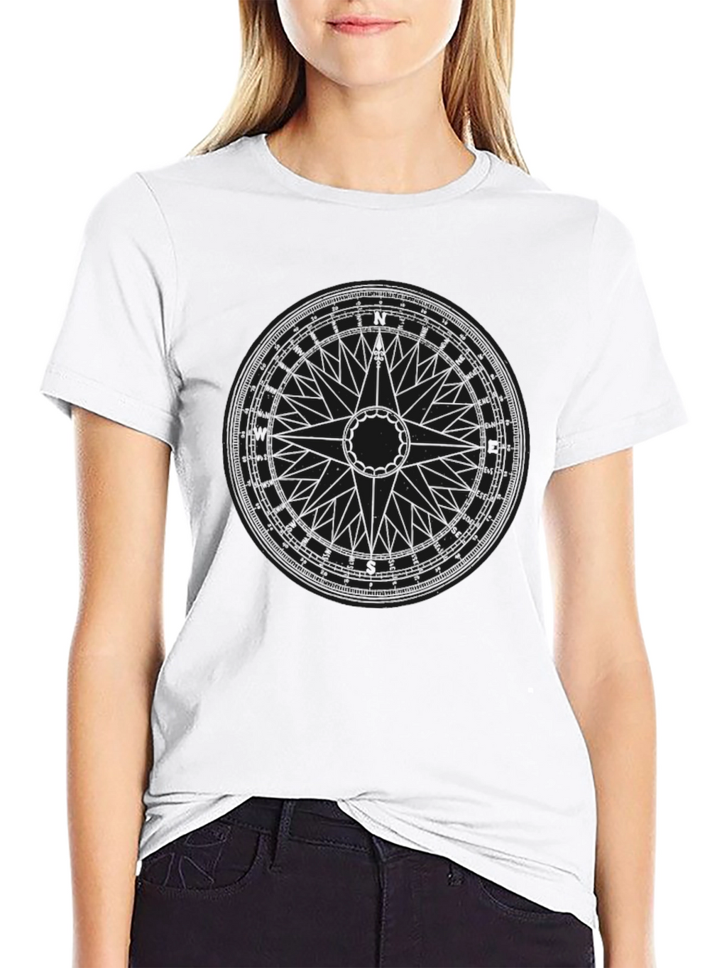 Mens Black Graphic Tee - Compass Design