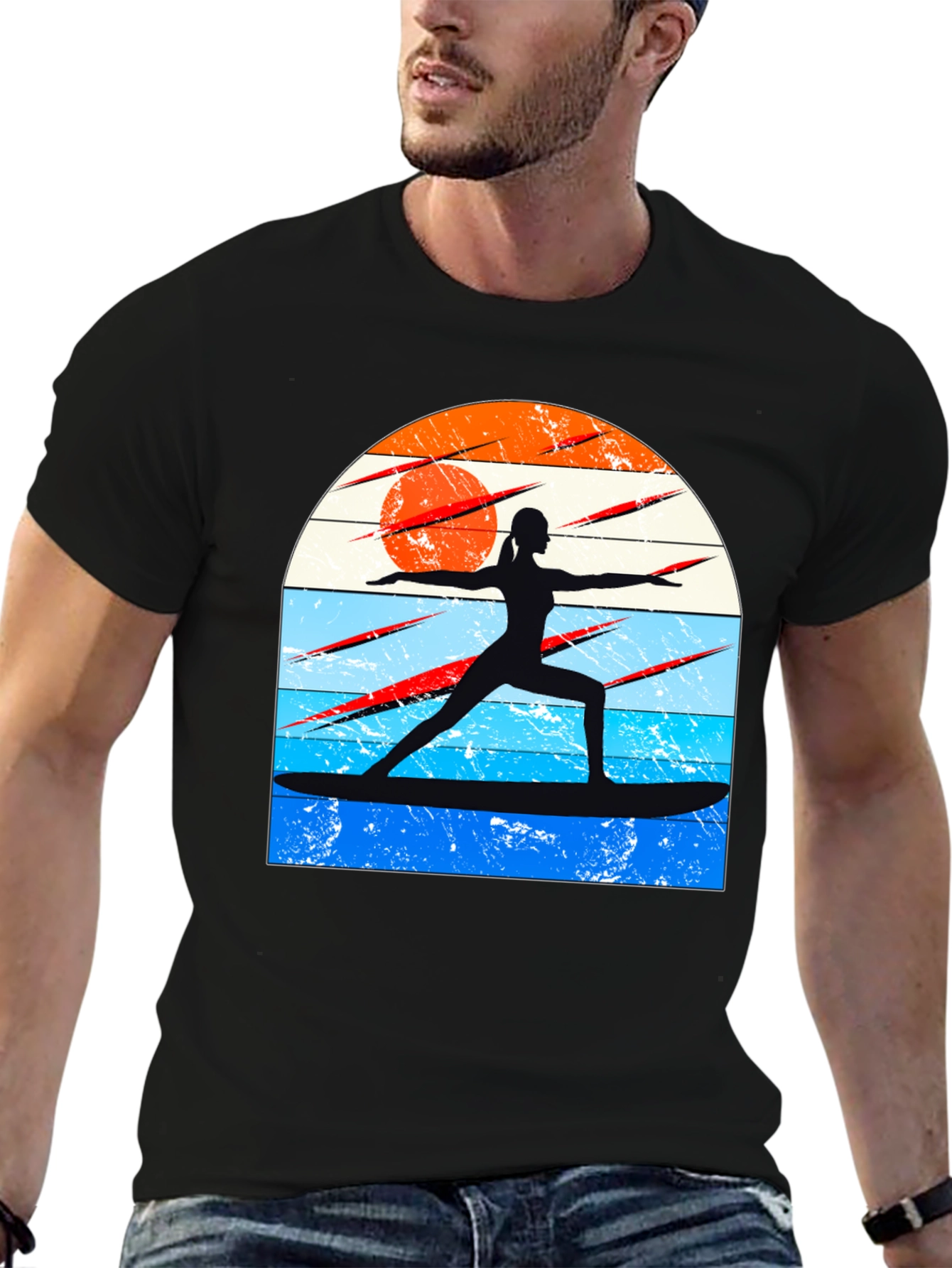 Surfing Yoga Silhouette Graphic Tee