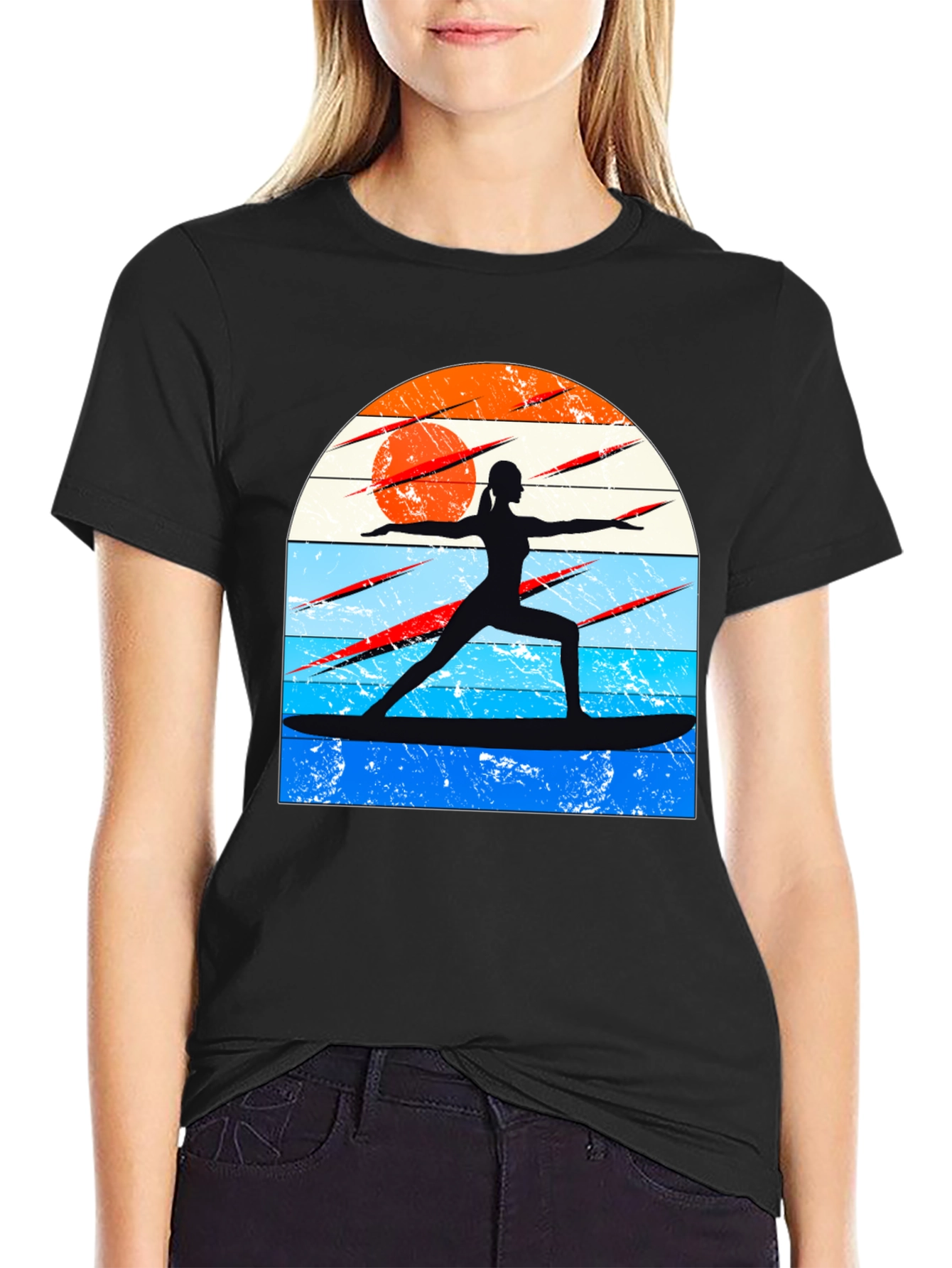 Surfing Yoga Silhouette Graphic Tee