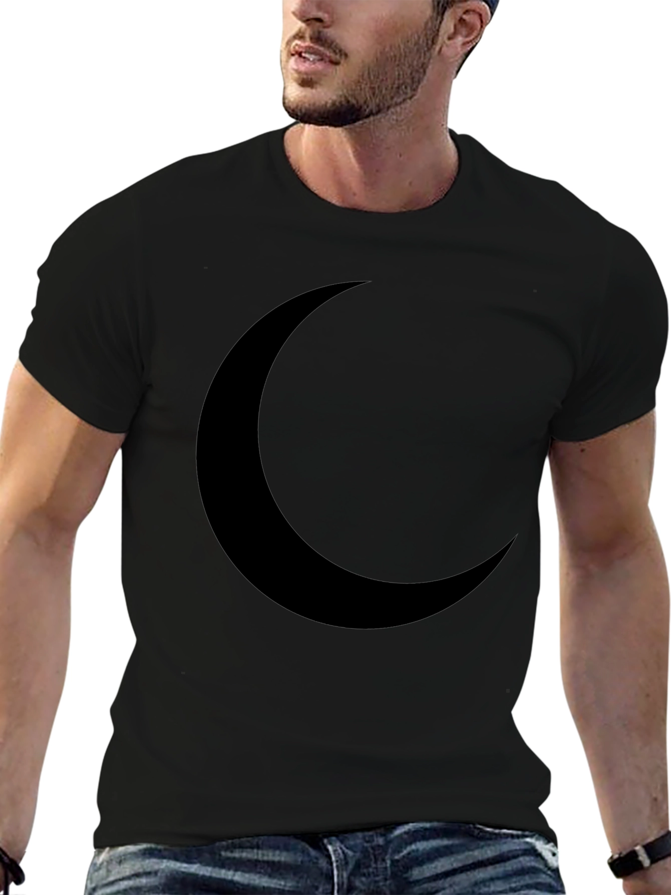 Crescent Moon Graphic T-Shirt - Black