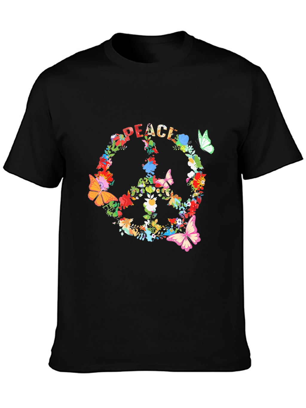 Floral Peace Sign Black T-Shirt