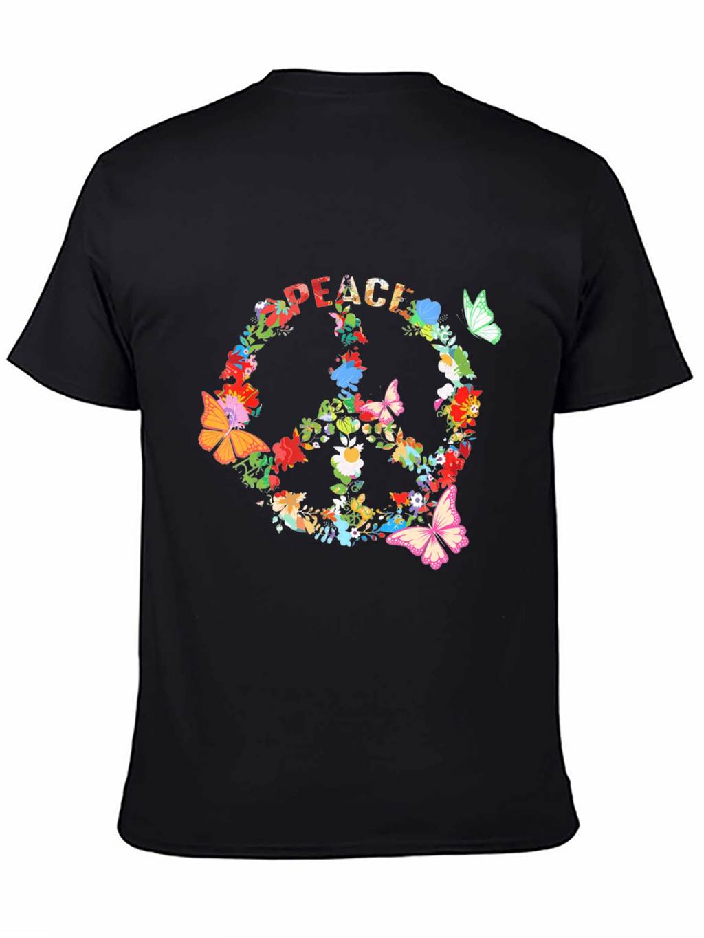Floral Peace Sign Black T-Shirt