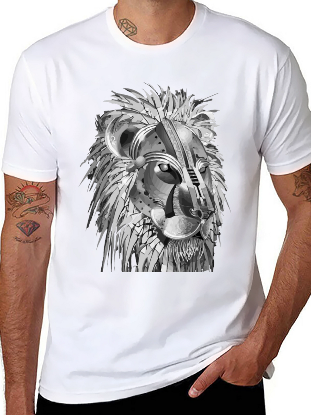 Lion Graphic Print Crew Neck Tee