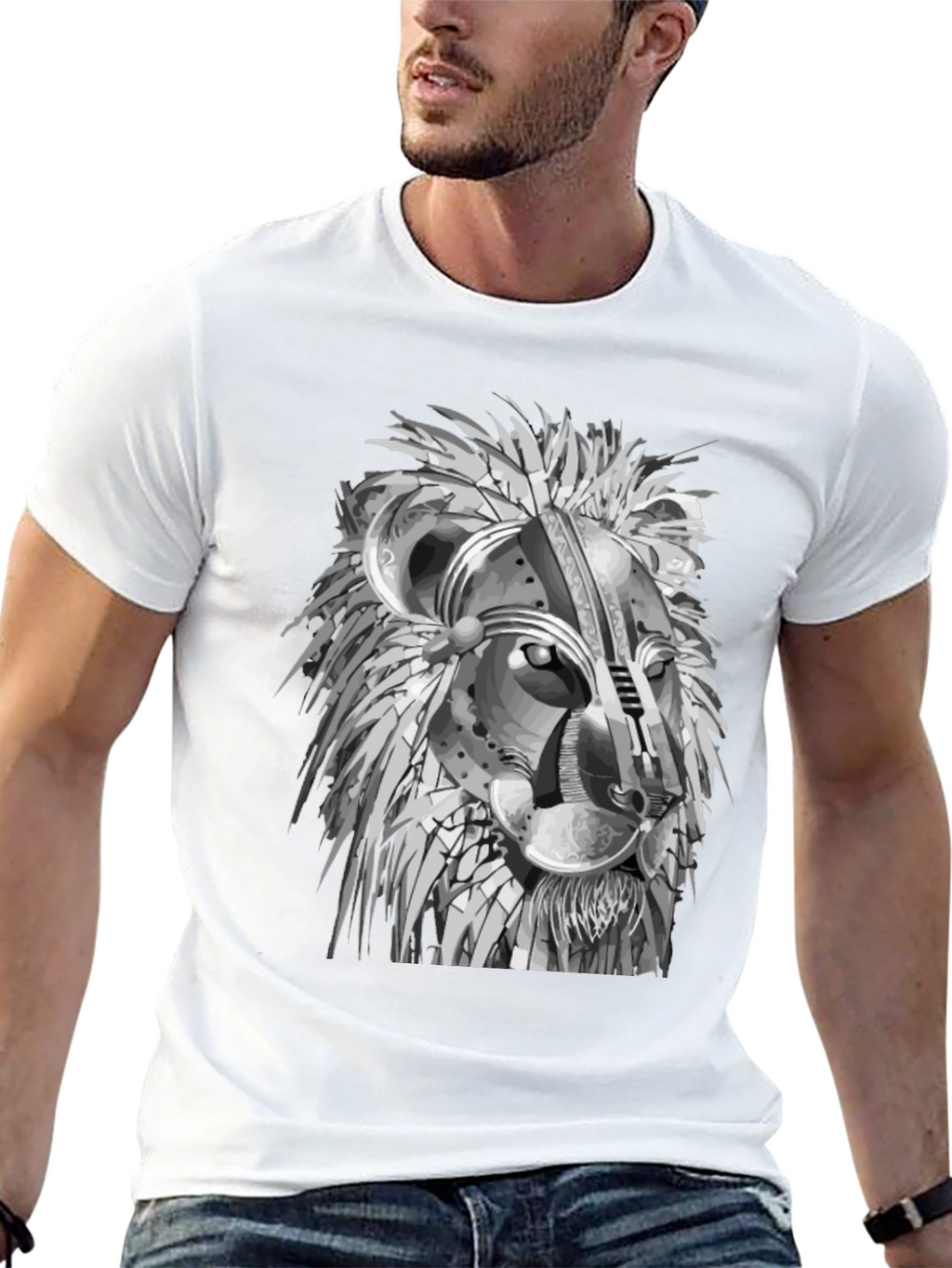 Lion Graphic Print Crew Neck Tee