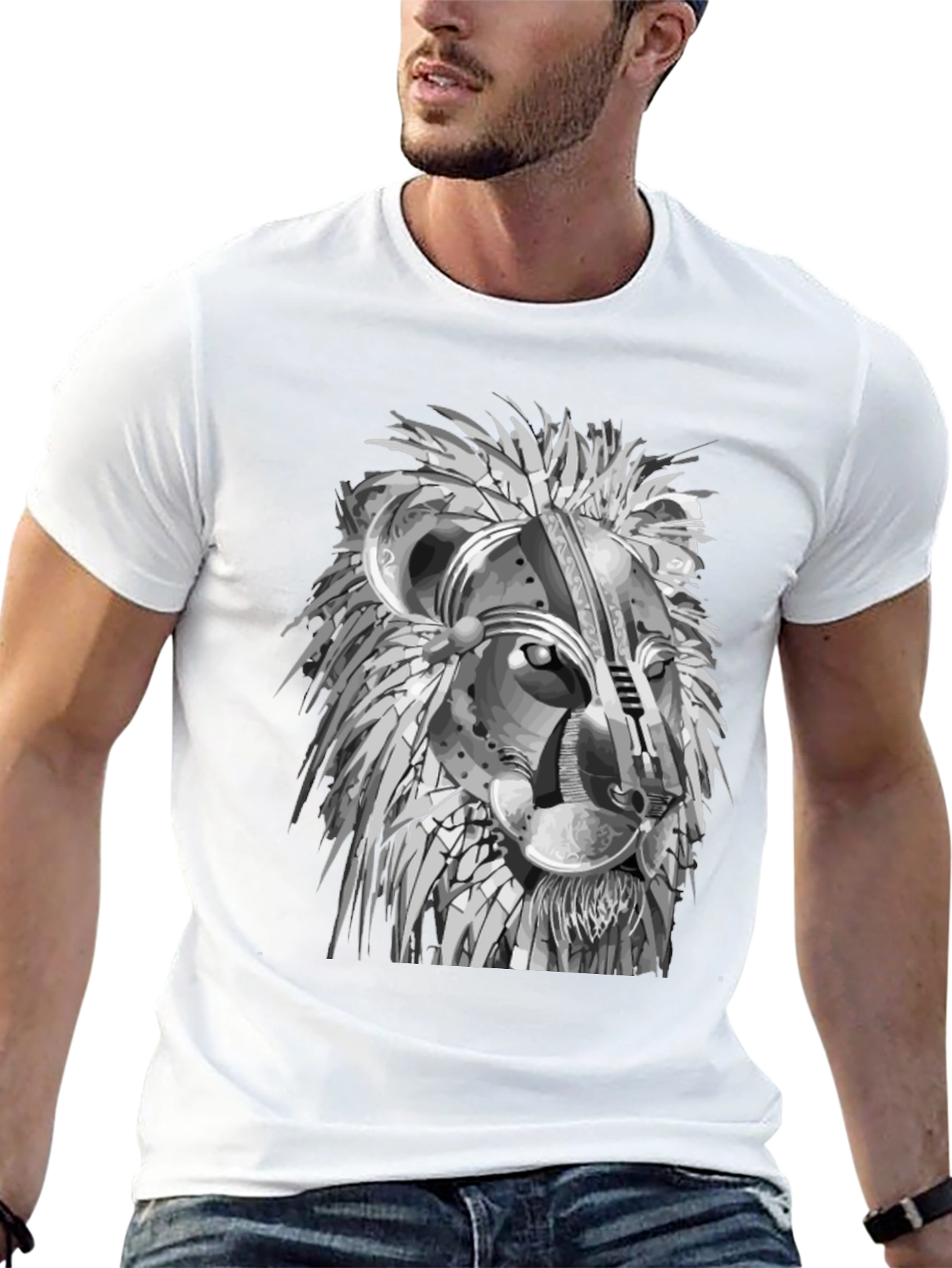 Lion Graphic Print Crew Neck Tee