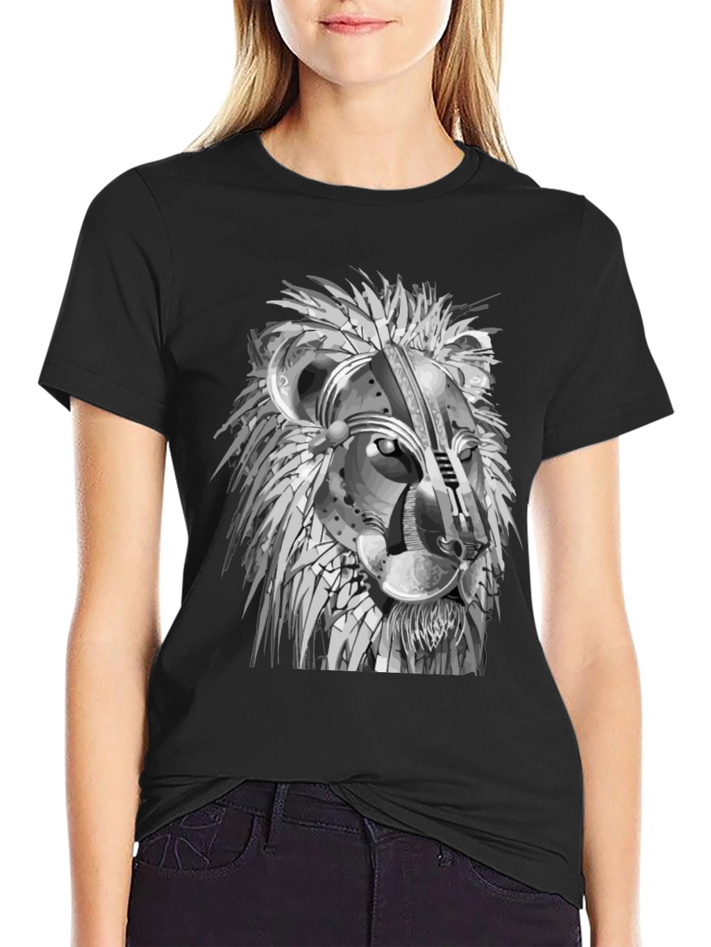 Lion Graphic Print Crew Neck Tee