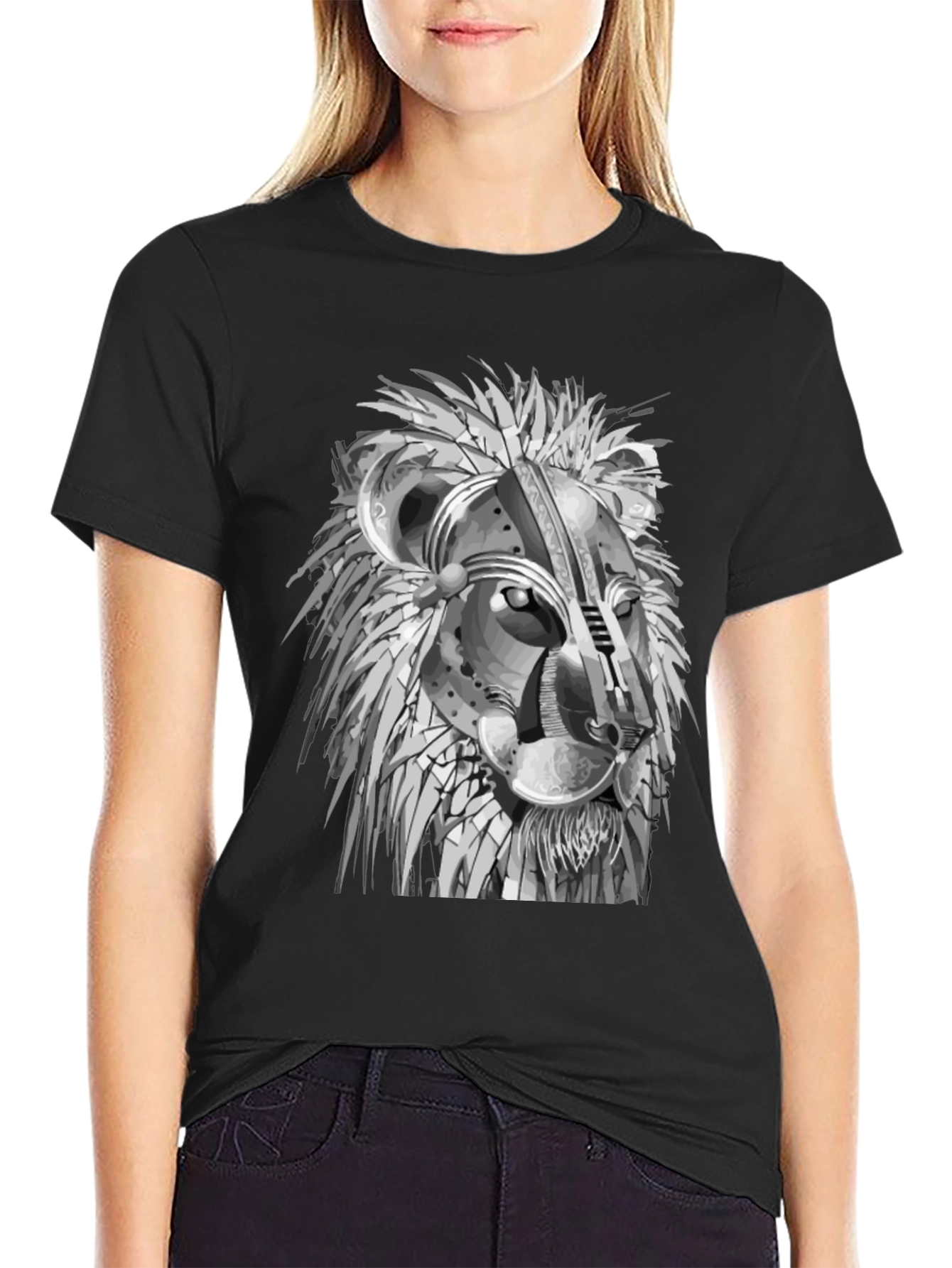 Lion Graphic Print Crew Neck Tee