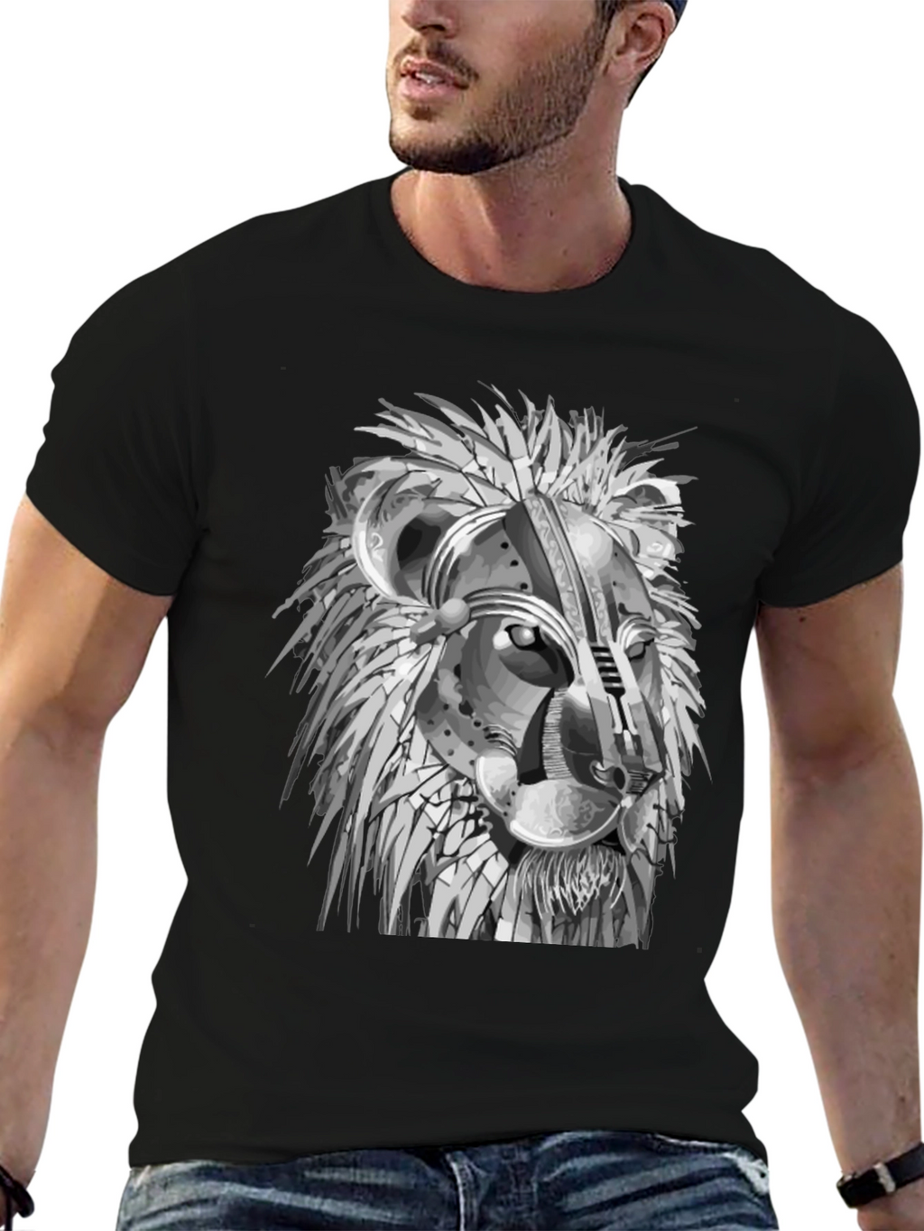 Lion Graphic Print Crew Neck Tee