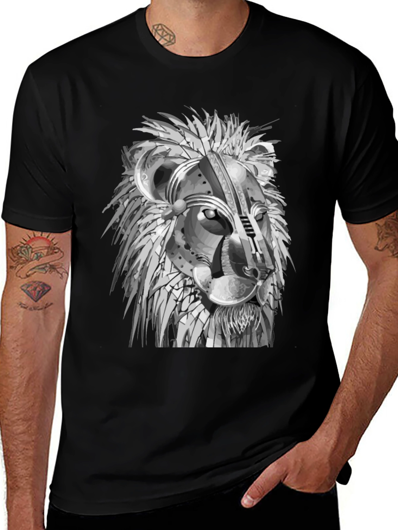Lion Graphic Print Crew Neck Tee