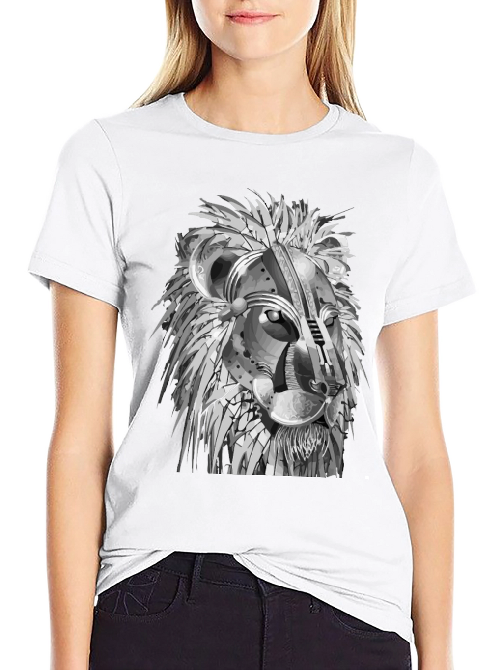Lion Graphic Print Crew Neck Tee