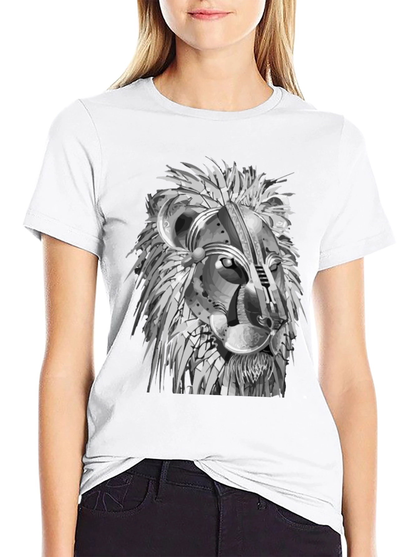 Lion Graphic Print Crew Neck Tee