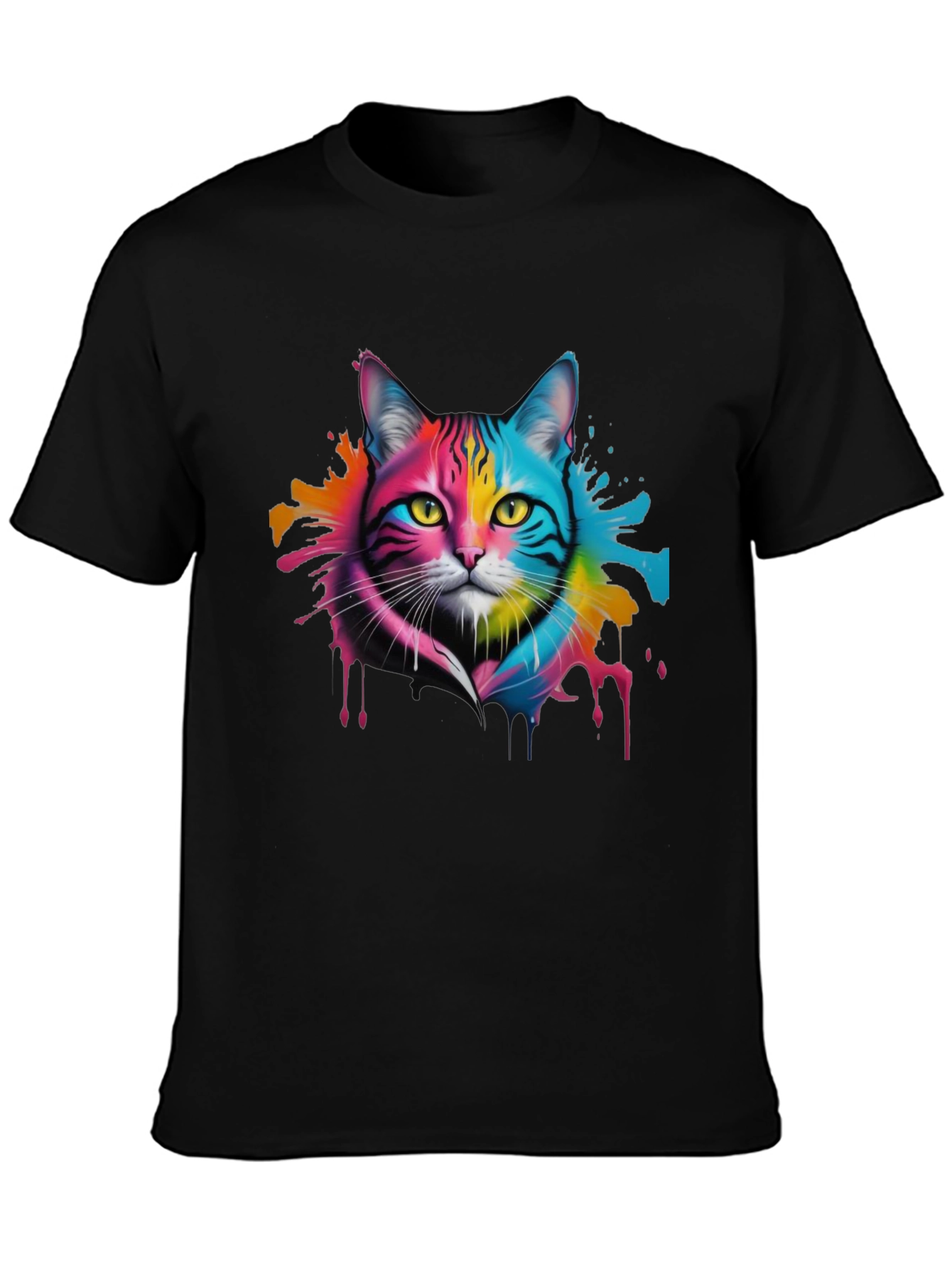 Colorful Cat Graphic Tee - Unique Design