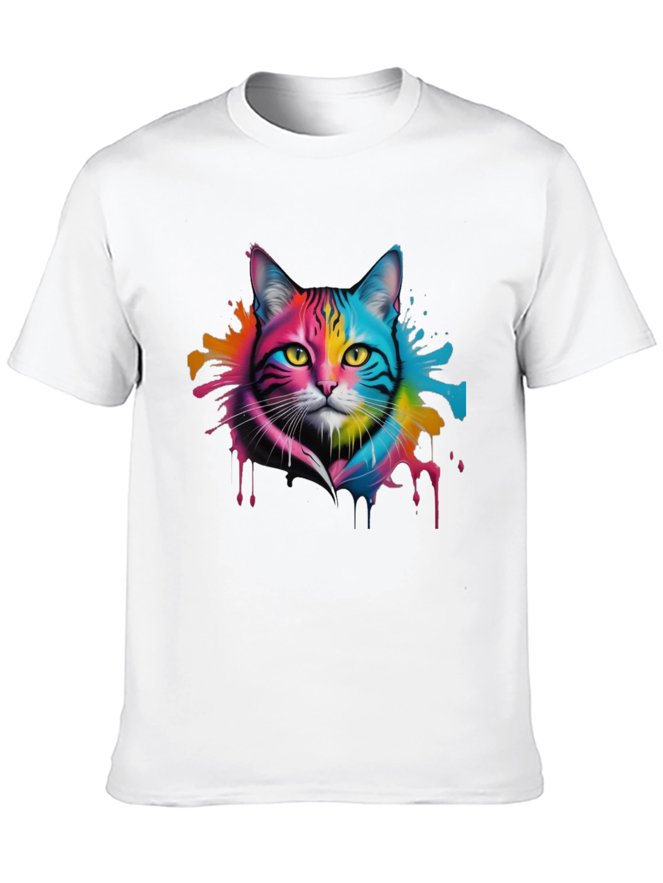 Colorful Cat Graphic Tee - Unique Design