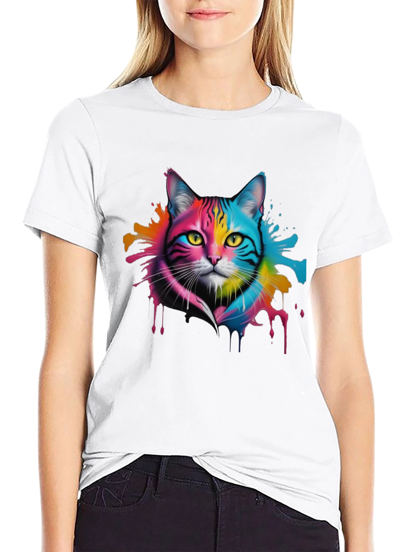 Colorful Cat Graphic Tee - Unique Design