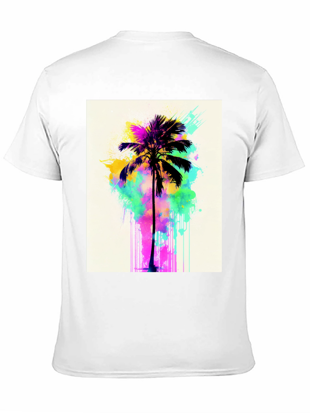 Vibrant Palm Tree Graphic Tee - Black Cotton T-Shirt