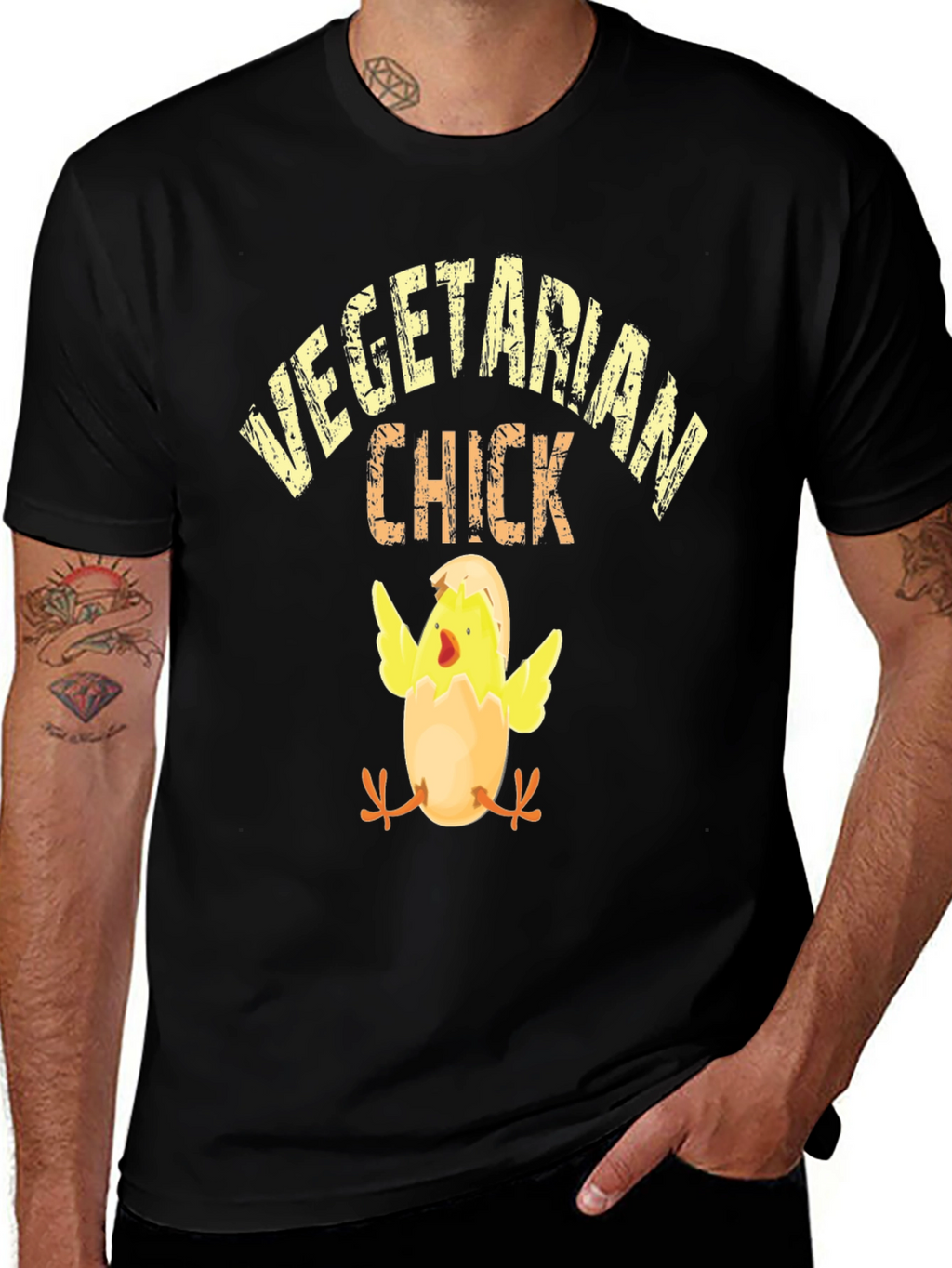 Vegetarian Chick Graphic T-Shirt - Black