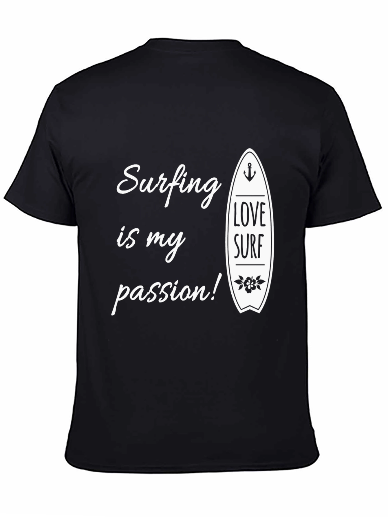 Surfing Is My Passion Black Graphic Tee