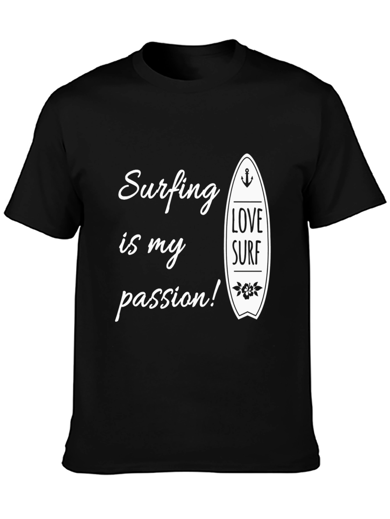 Surfing Is My Passion Black Graphic Tee