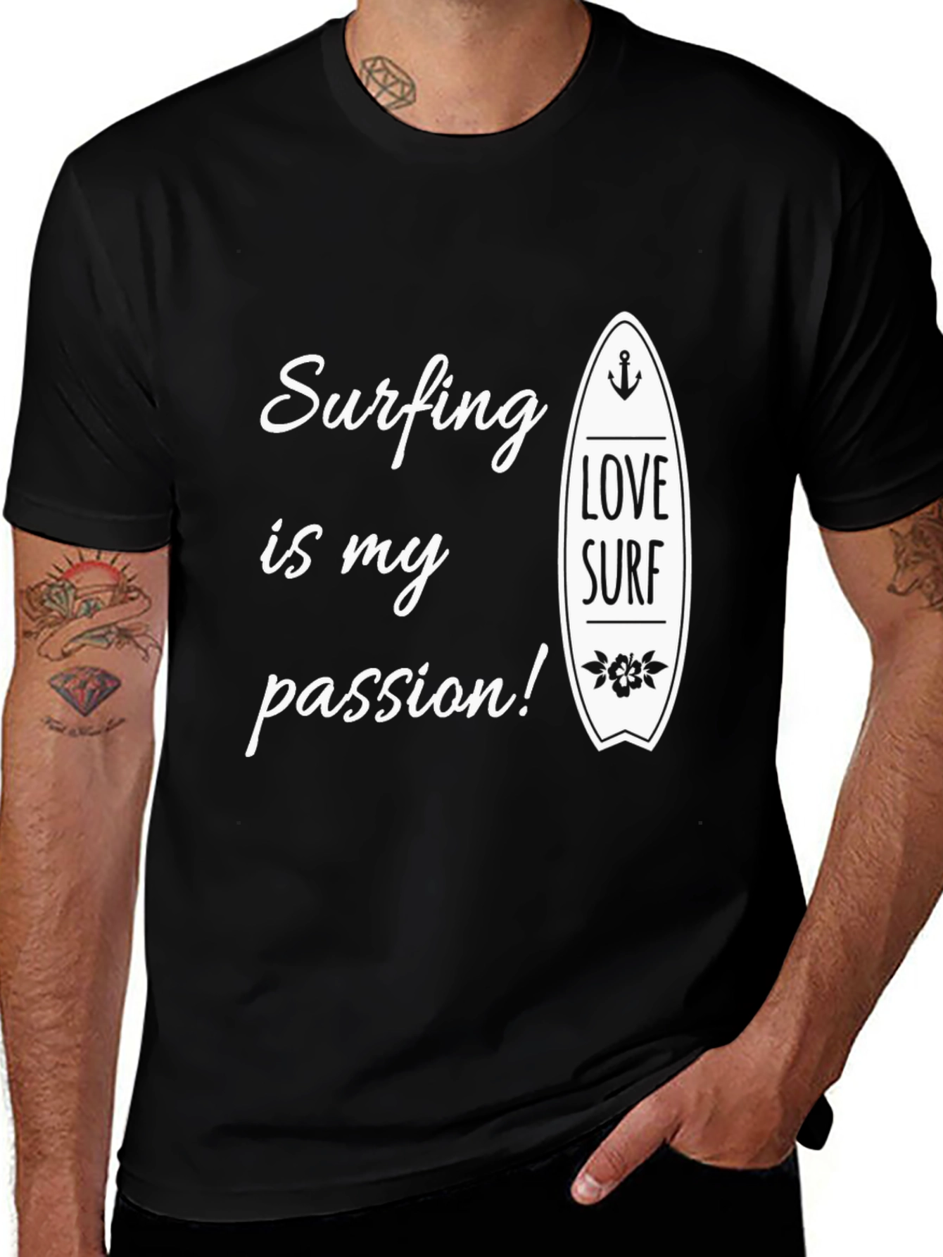 Surfing Is My Passion Black Graphic Tee