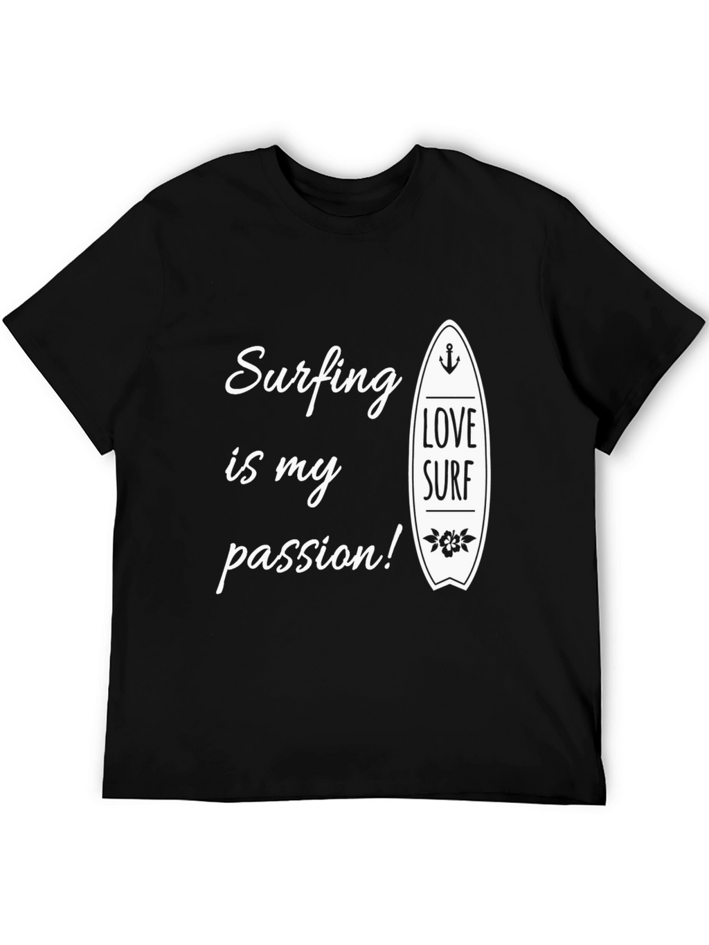 Surfing Is My Passion Black Graphic Tee