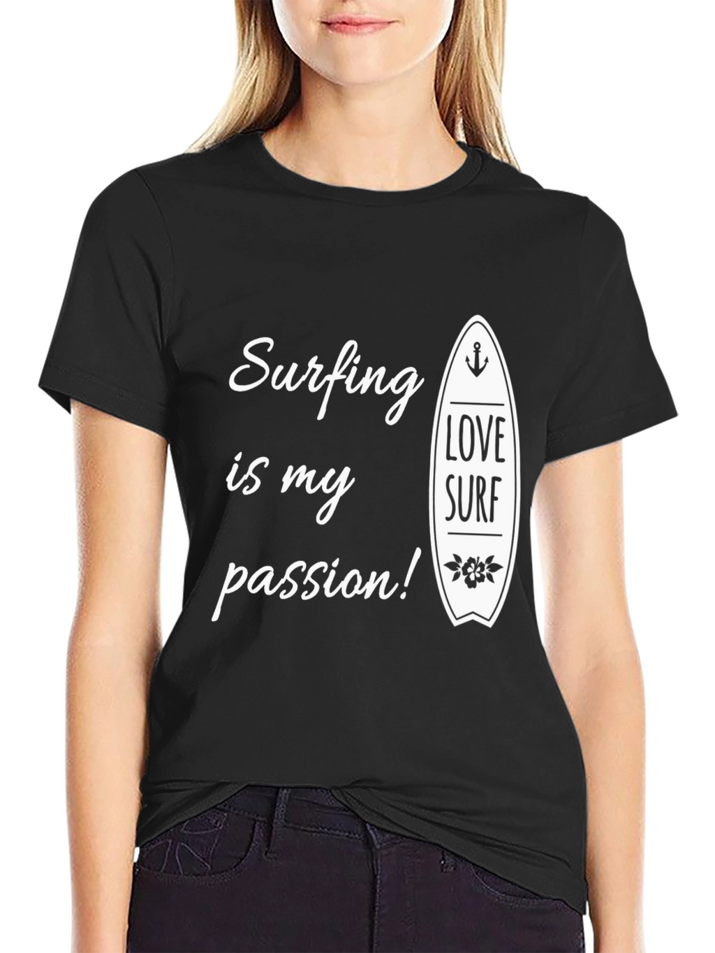 Surfing Is My Passion Black Graphic Tee