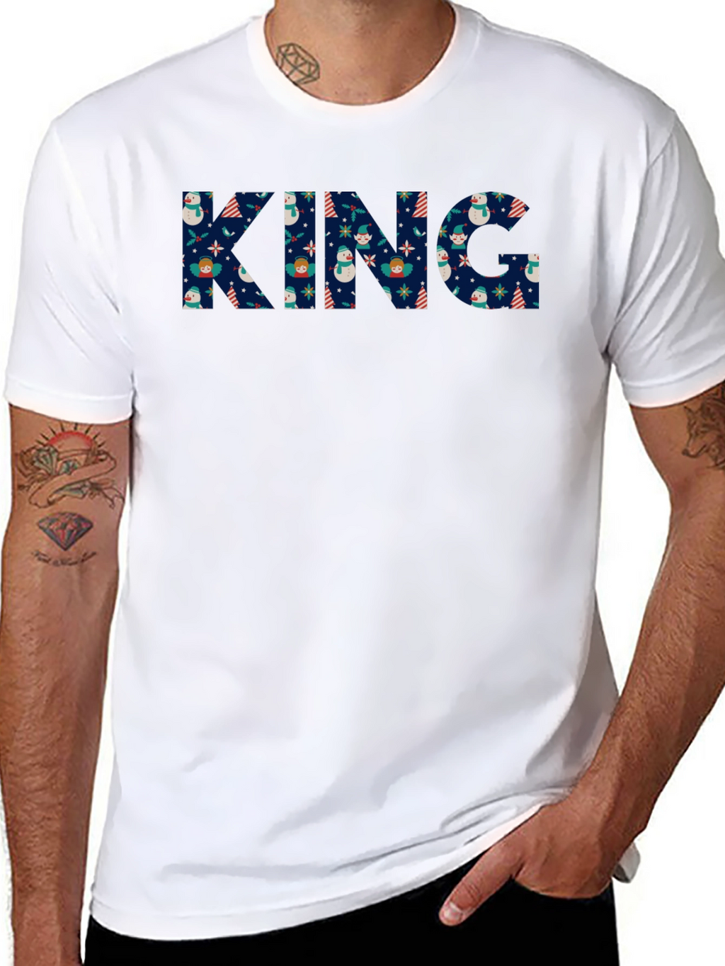 King Christmas Pattern Black T-Shirt