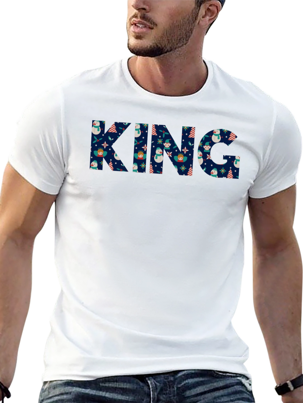 King Christmas Pattern Black T-Shirt