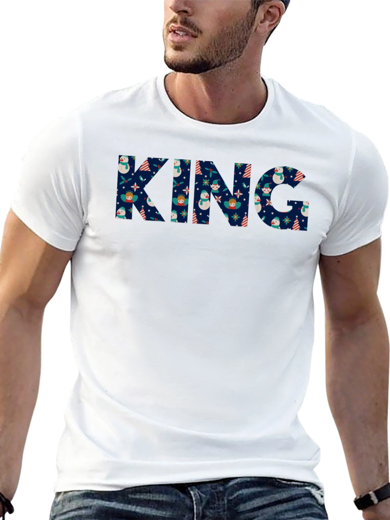 King Christmas Pattern Black T-Shirt