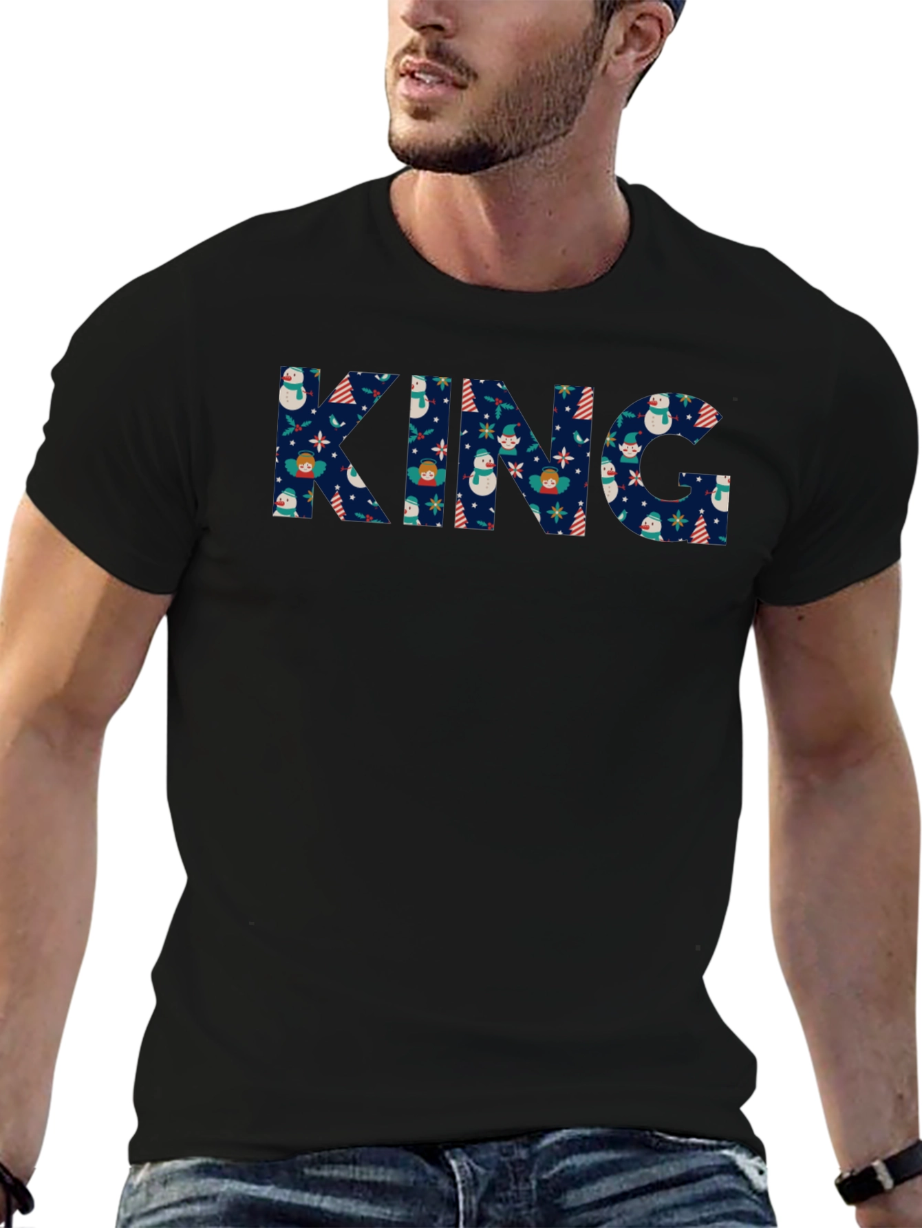 King Christmas Pattern Black T-Shirt