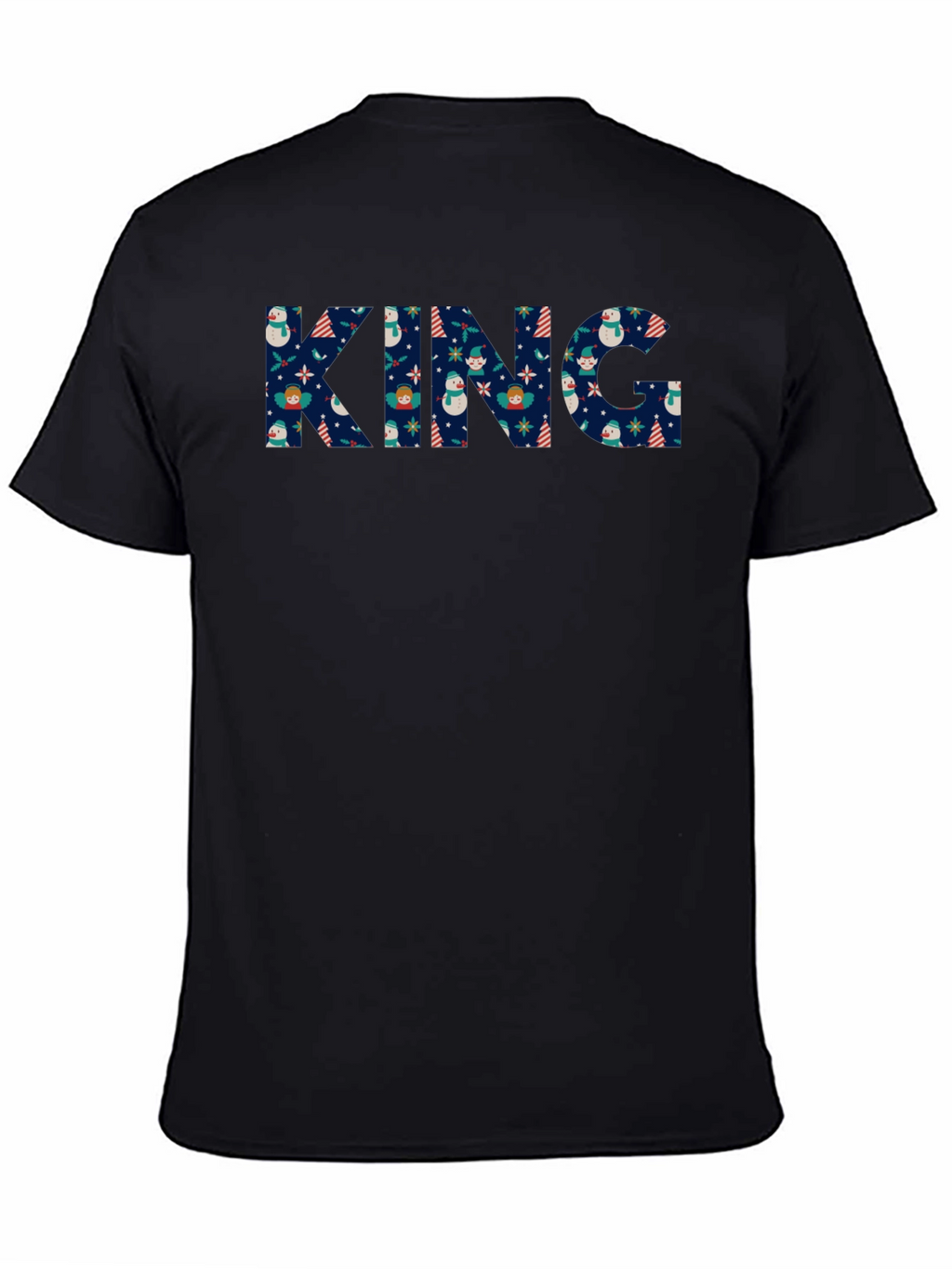 King Christmas Pattern Black T-Shirt