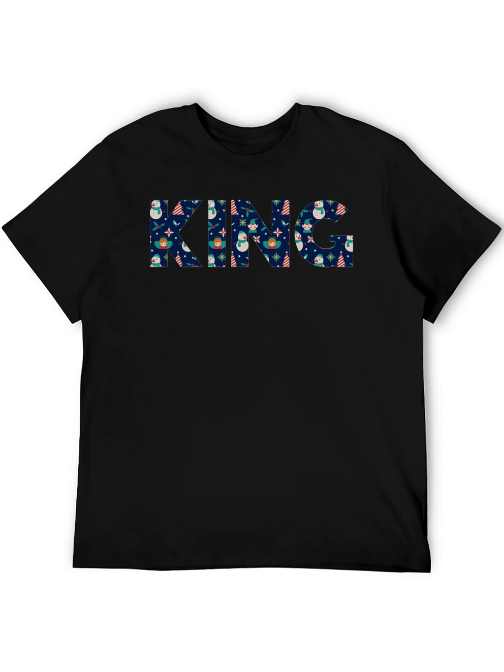 King Christmas Pattern Black T-Shirt