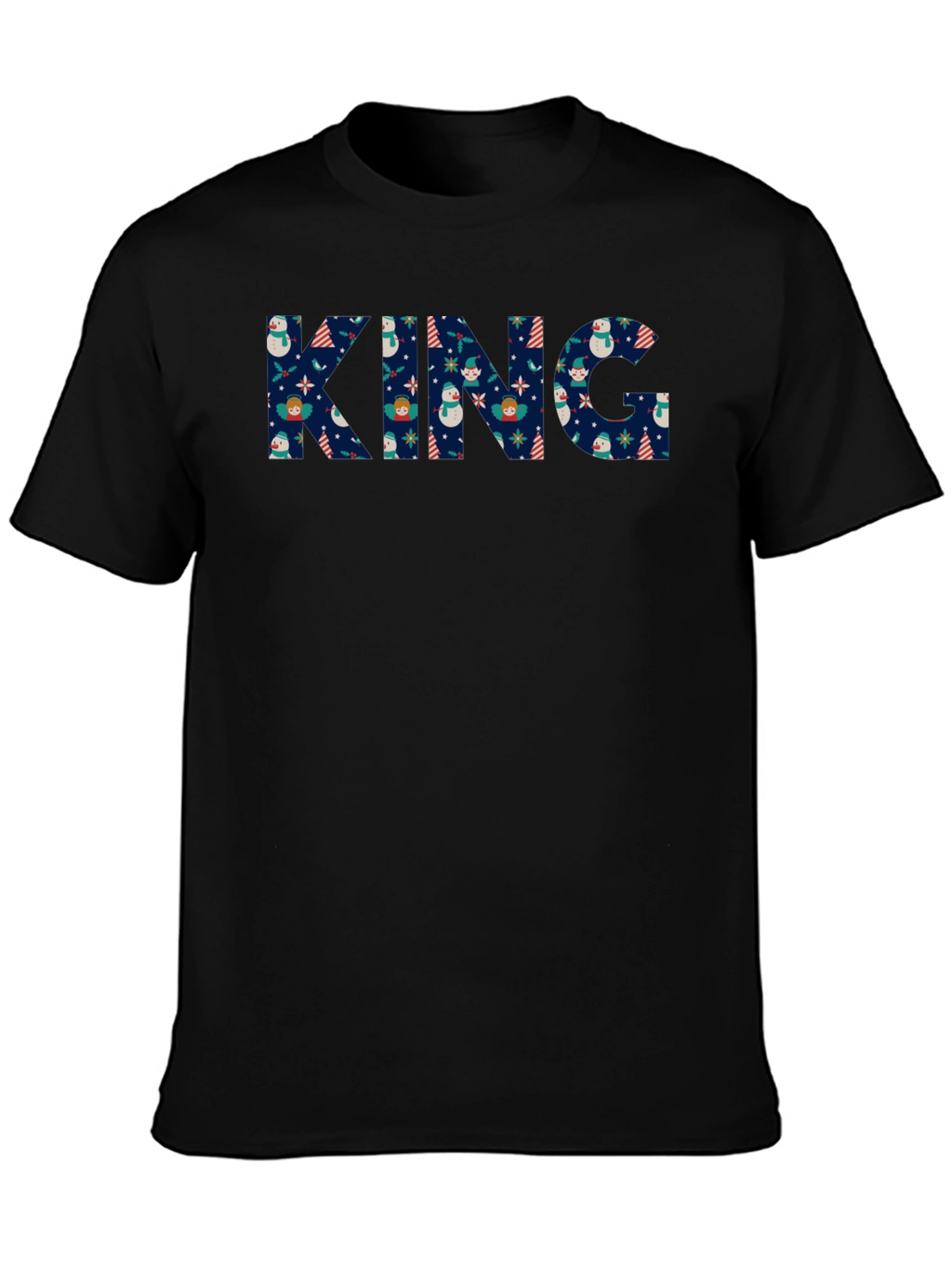 King Christmas Pattern Black T-Shirt