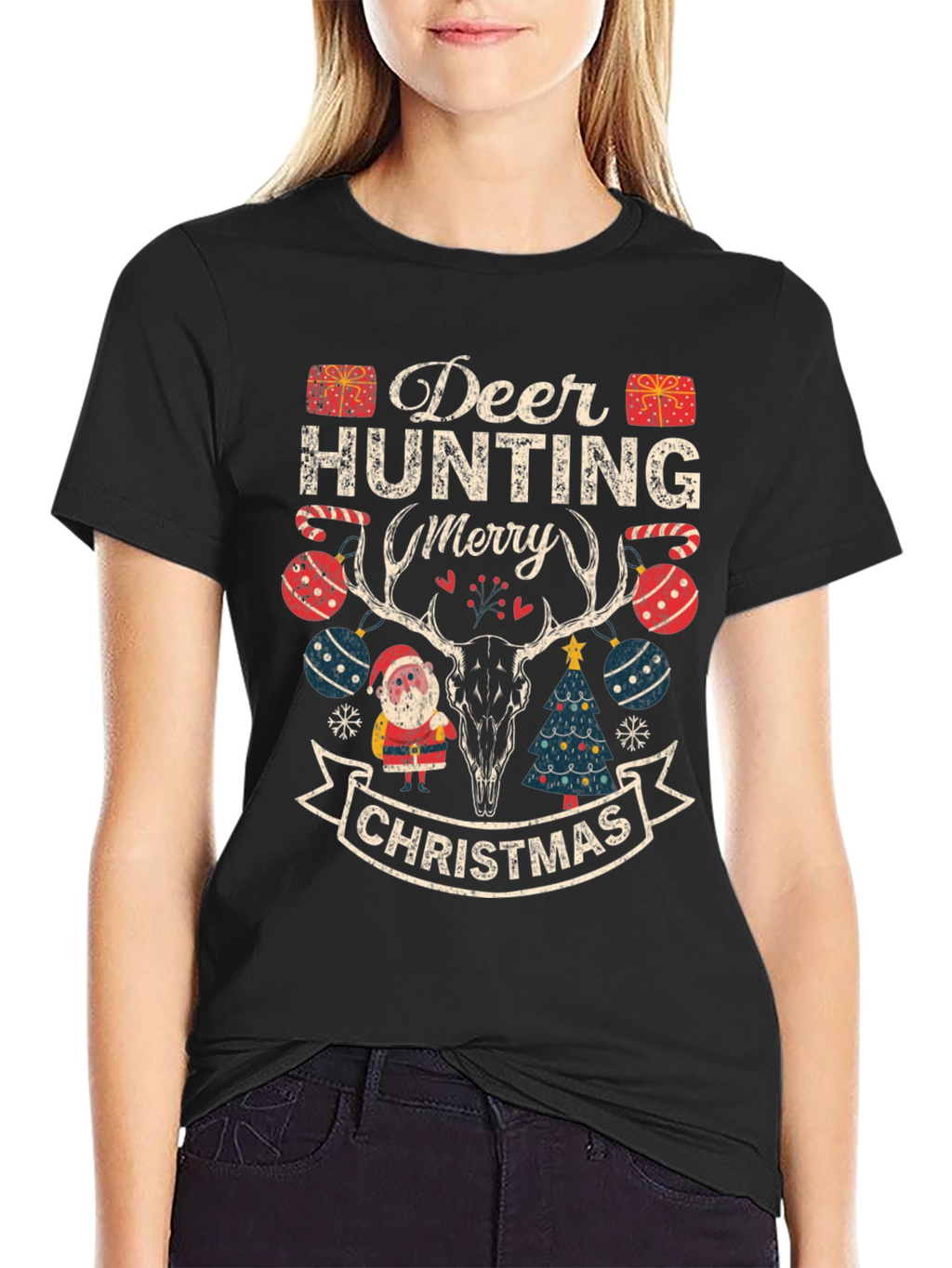 Deer Hunting Merry Christmas Graphic Tee