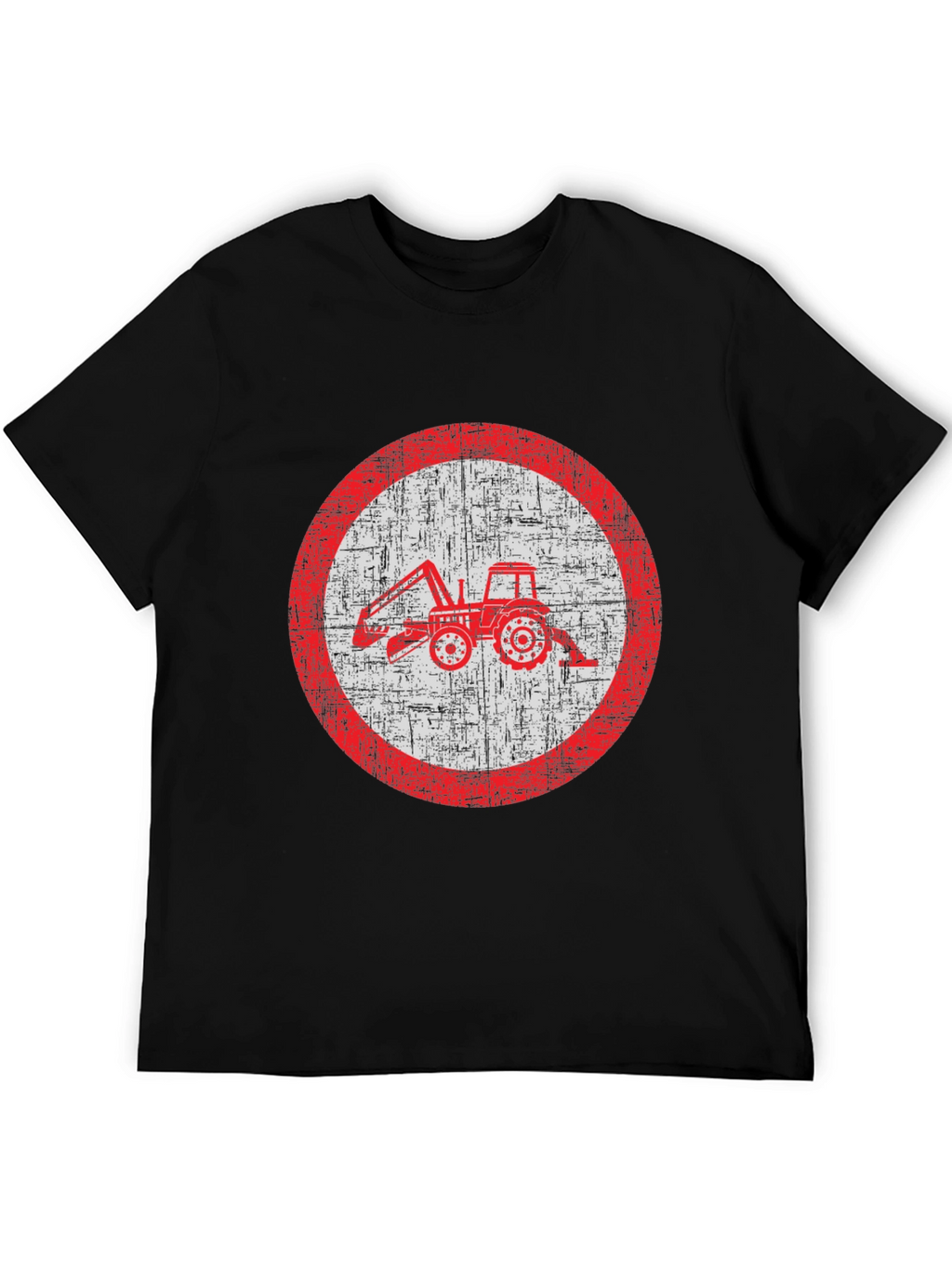 Distressed Tractor Graphic Tee - Black Cotton Blend