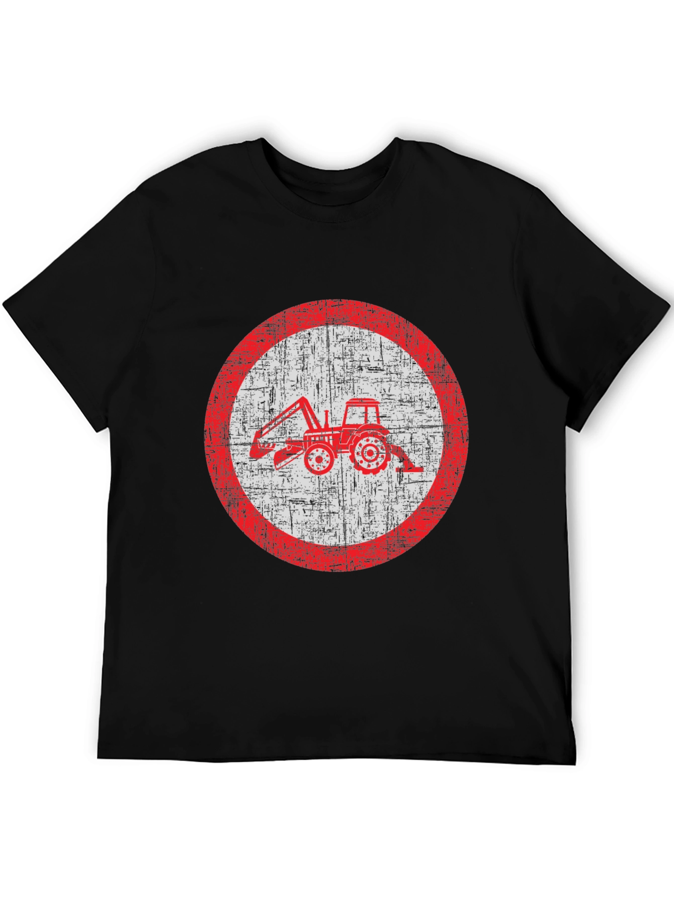 Distressed Tractor Graphic Tee - Black Cotton Blend