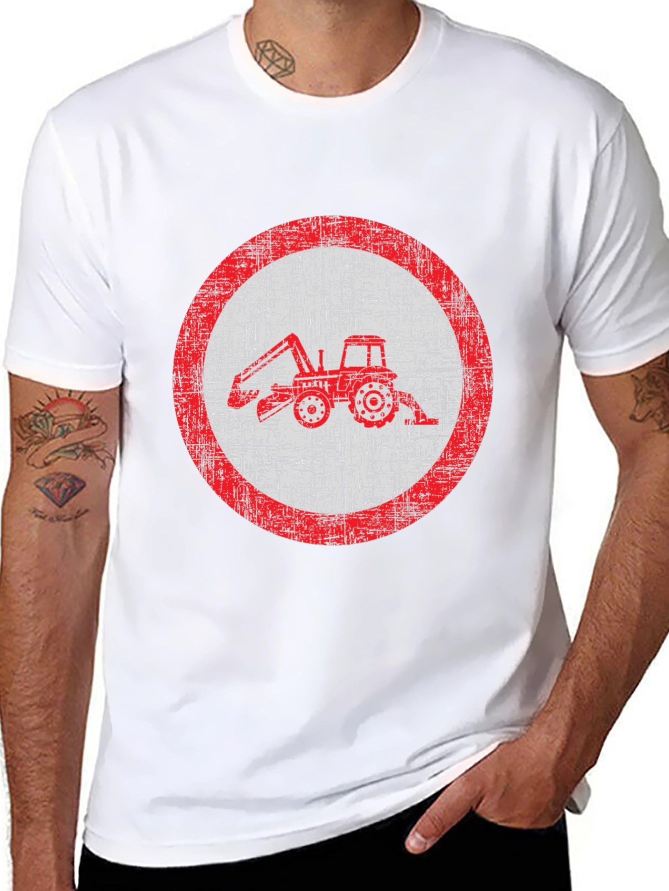 Distressed Tractor Graphic Tee - Black Cotton Blend