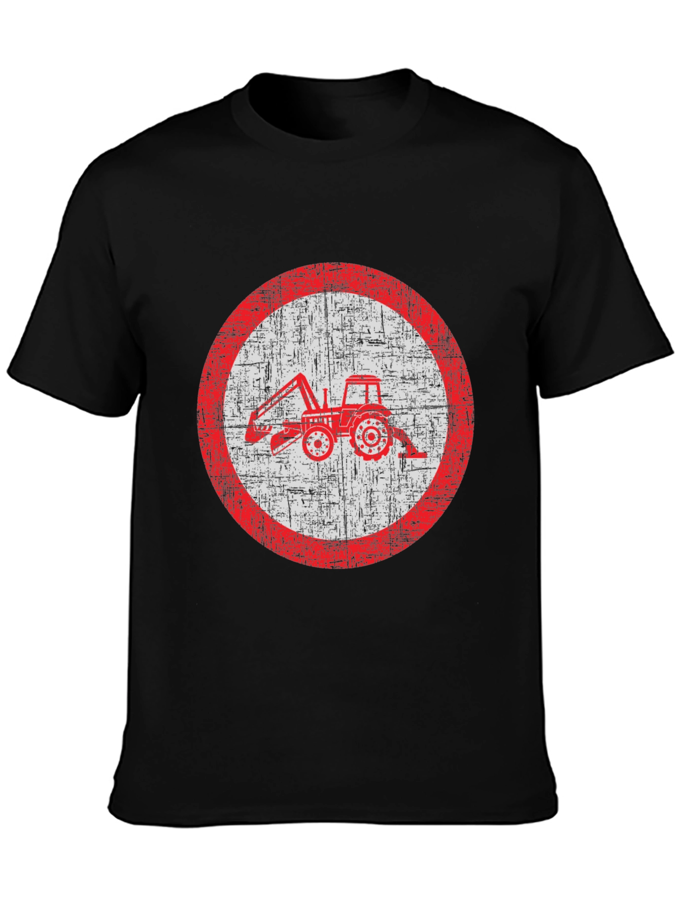 Distressed Tractor Graphic Tee - Black Cotton Blend