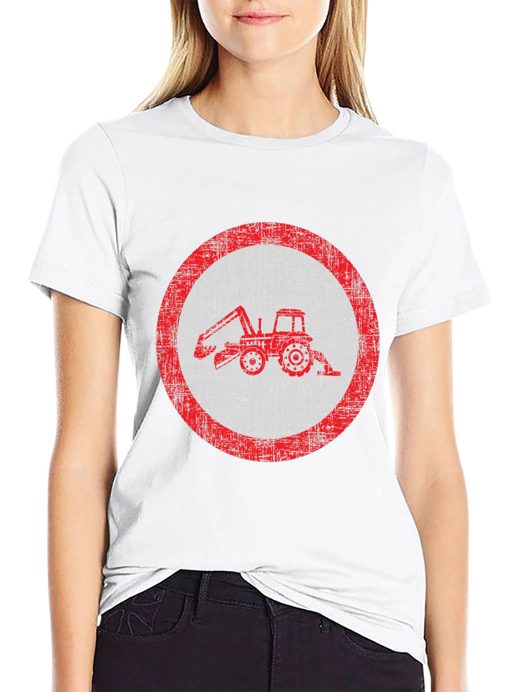 Distressed Tractor Graphic Tee - Black Cotton Blend