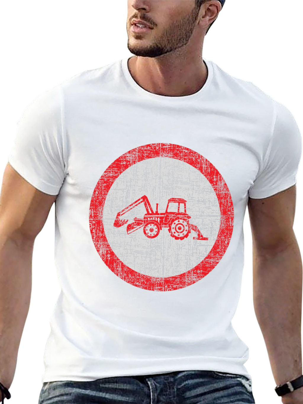 Distressed Tractor Graphic Tee - Black Cotton Blend
