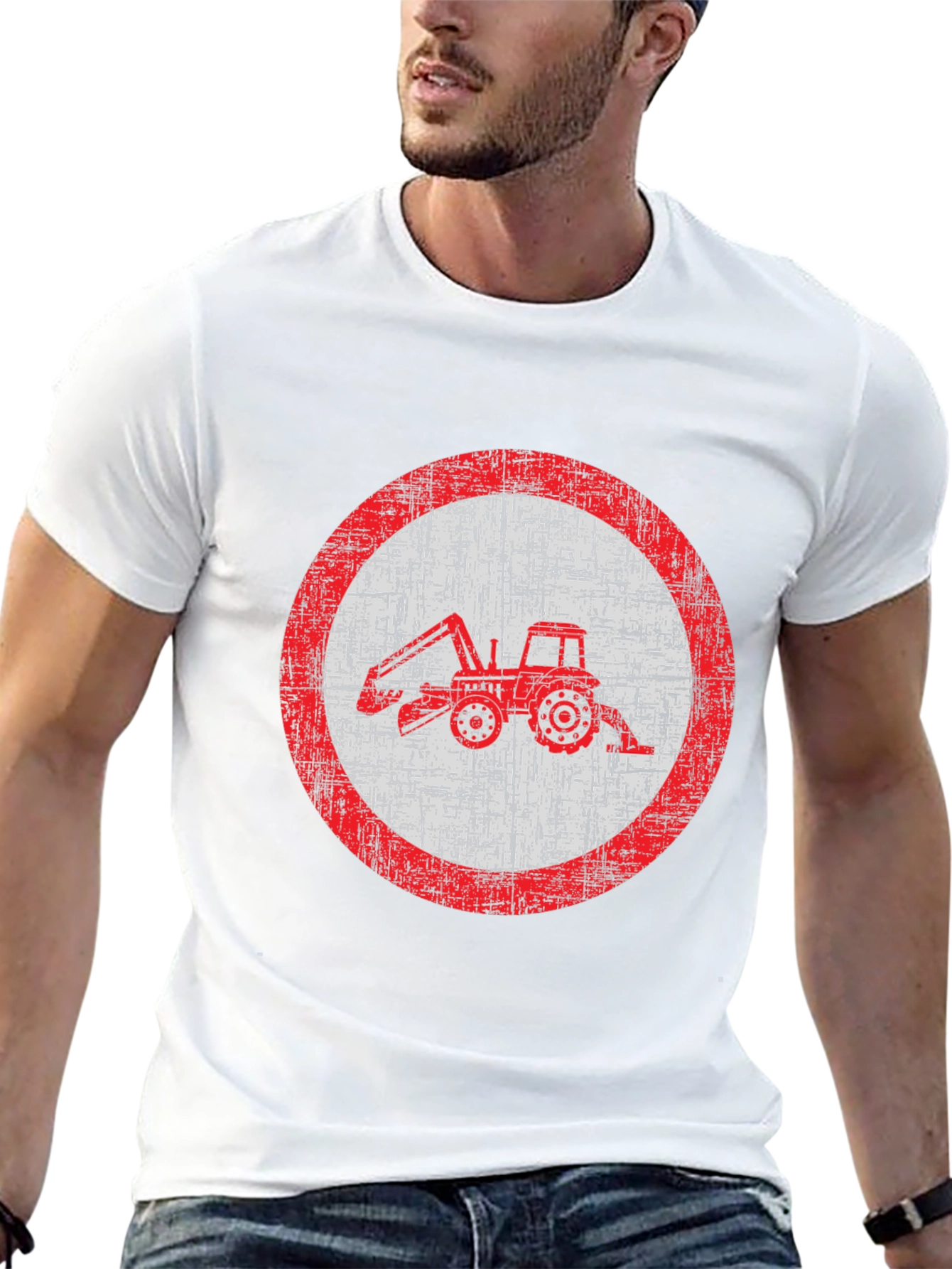 Distressed Tractor Graphic Tee - Black Cotton Blend
