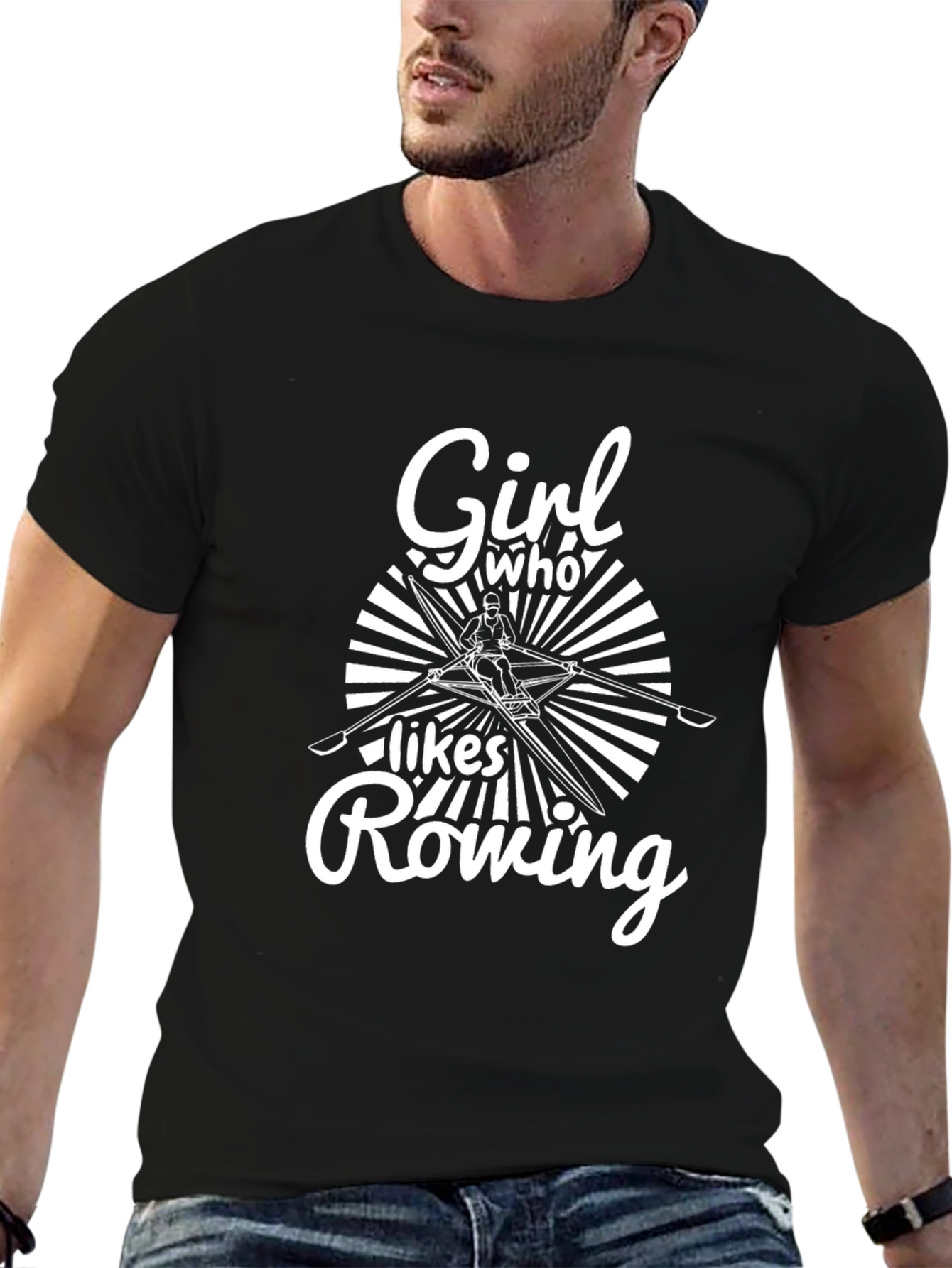 Girl Who Likes Rowing Black T-Shirt