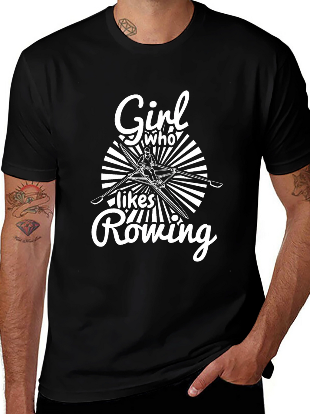 Girl Who Likes Rowing Black T-Shirt