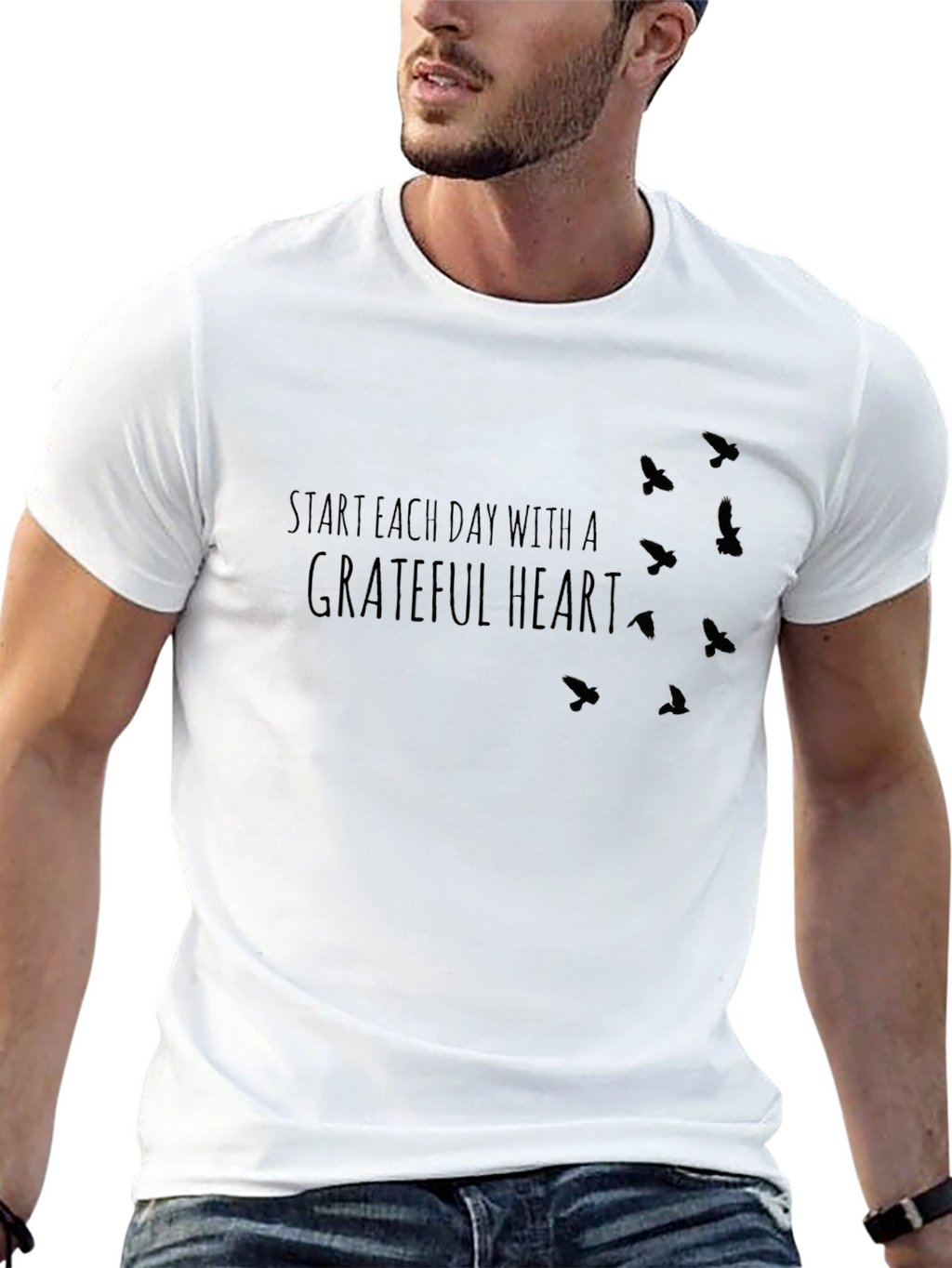 Grateful Heart Graphic Tee - Inspirational Bird Design