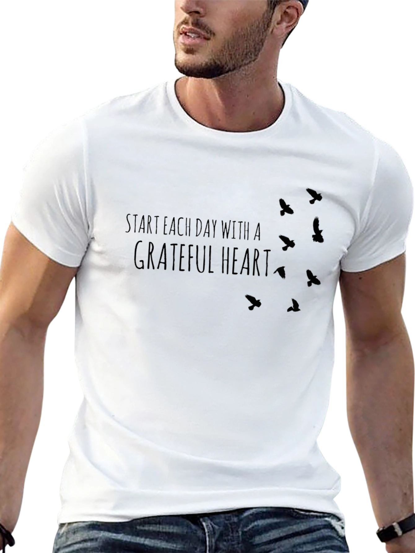 Grateful Heart Graphic Tee - Inspirational Bird Design
