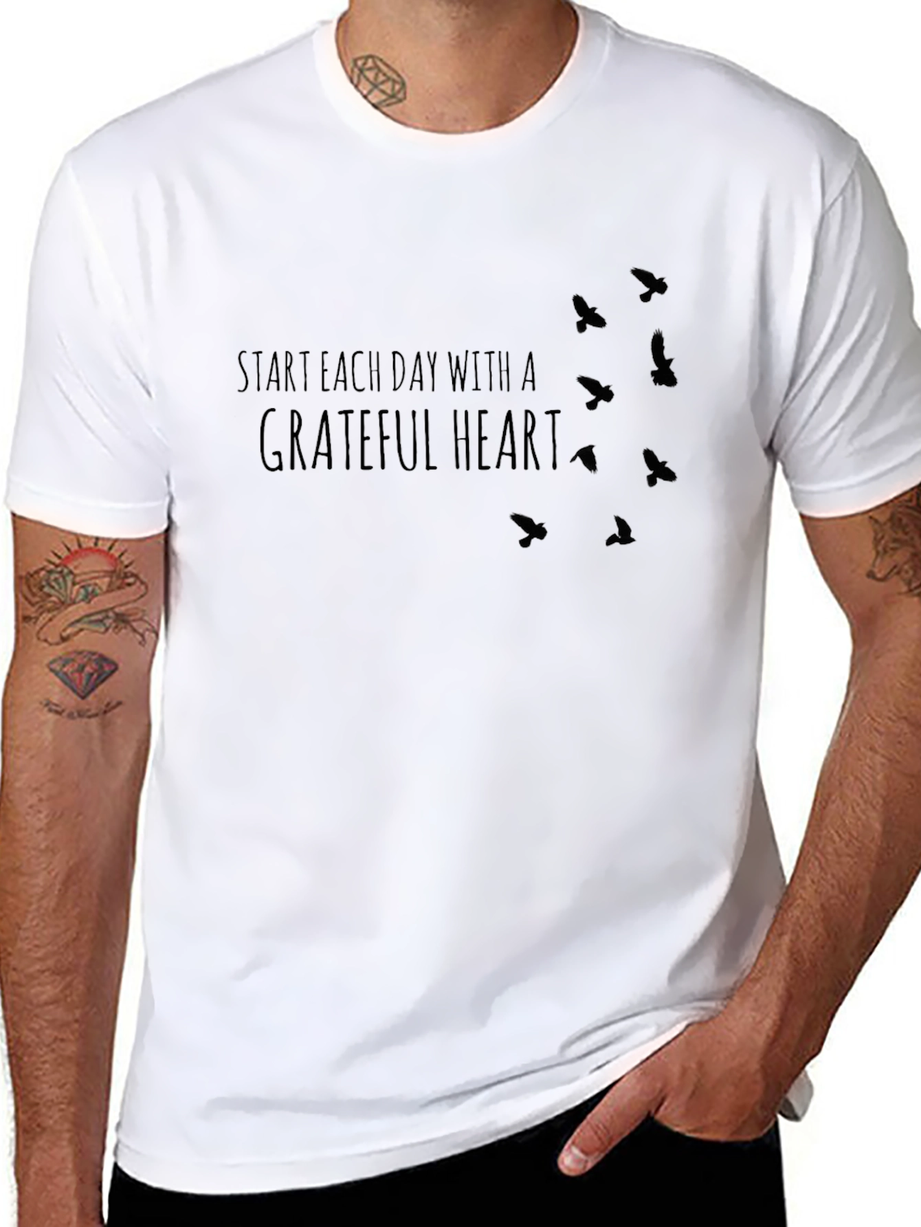 Grateful Heart Graphic Tee - Inspirational Bird Design