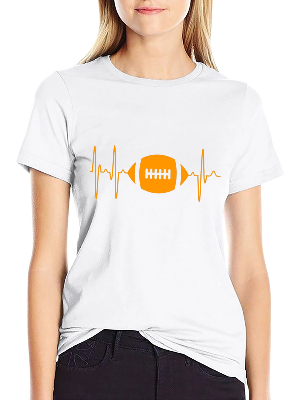 Football Heartbeat Graphic Tee - Black Cotton T-Shirt