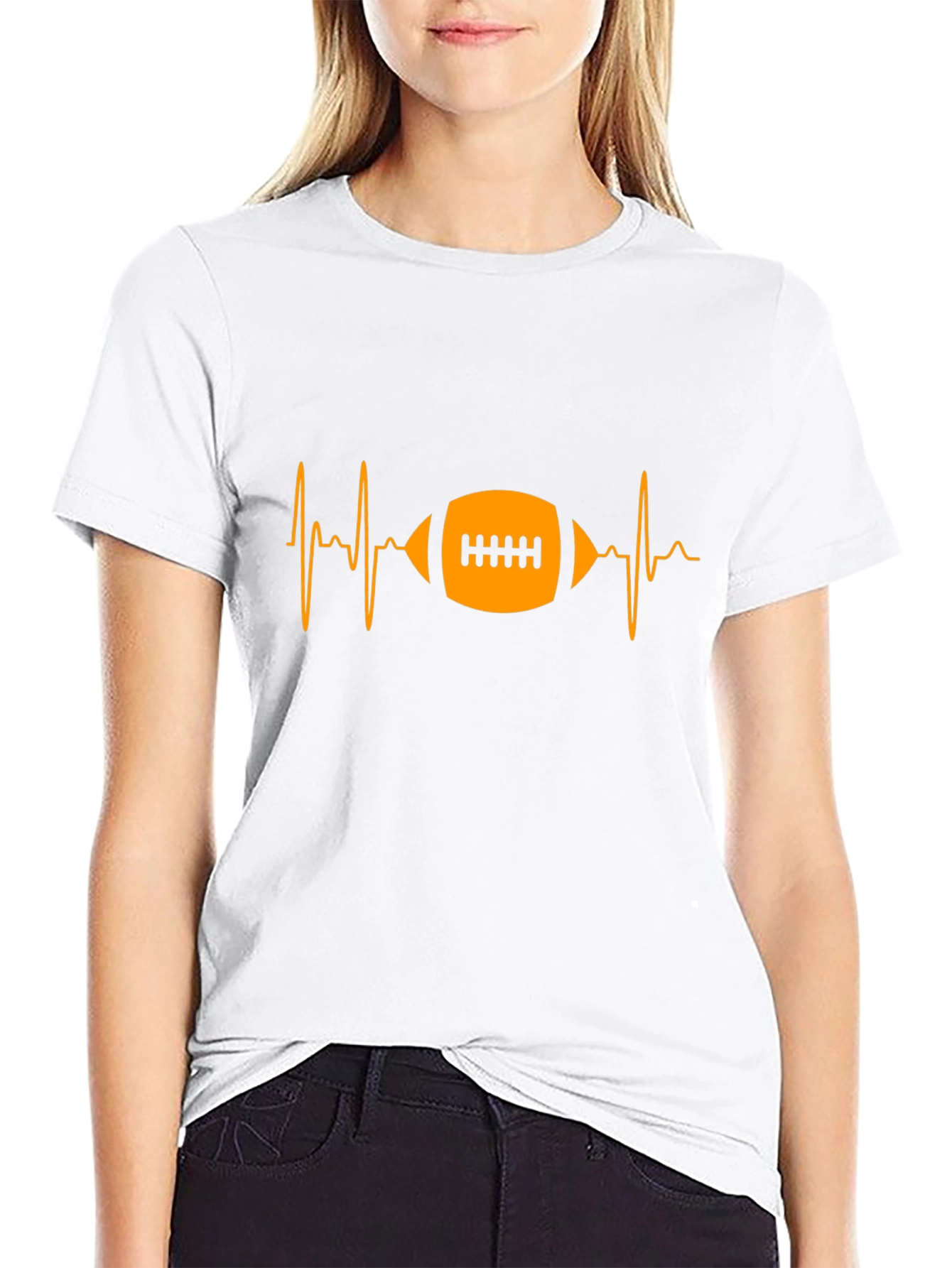 Football Heartbeat Graphic Tee - Black Cotton T-Shirt