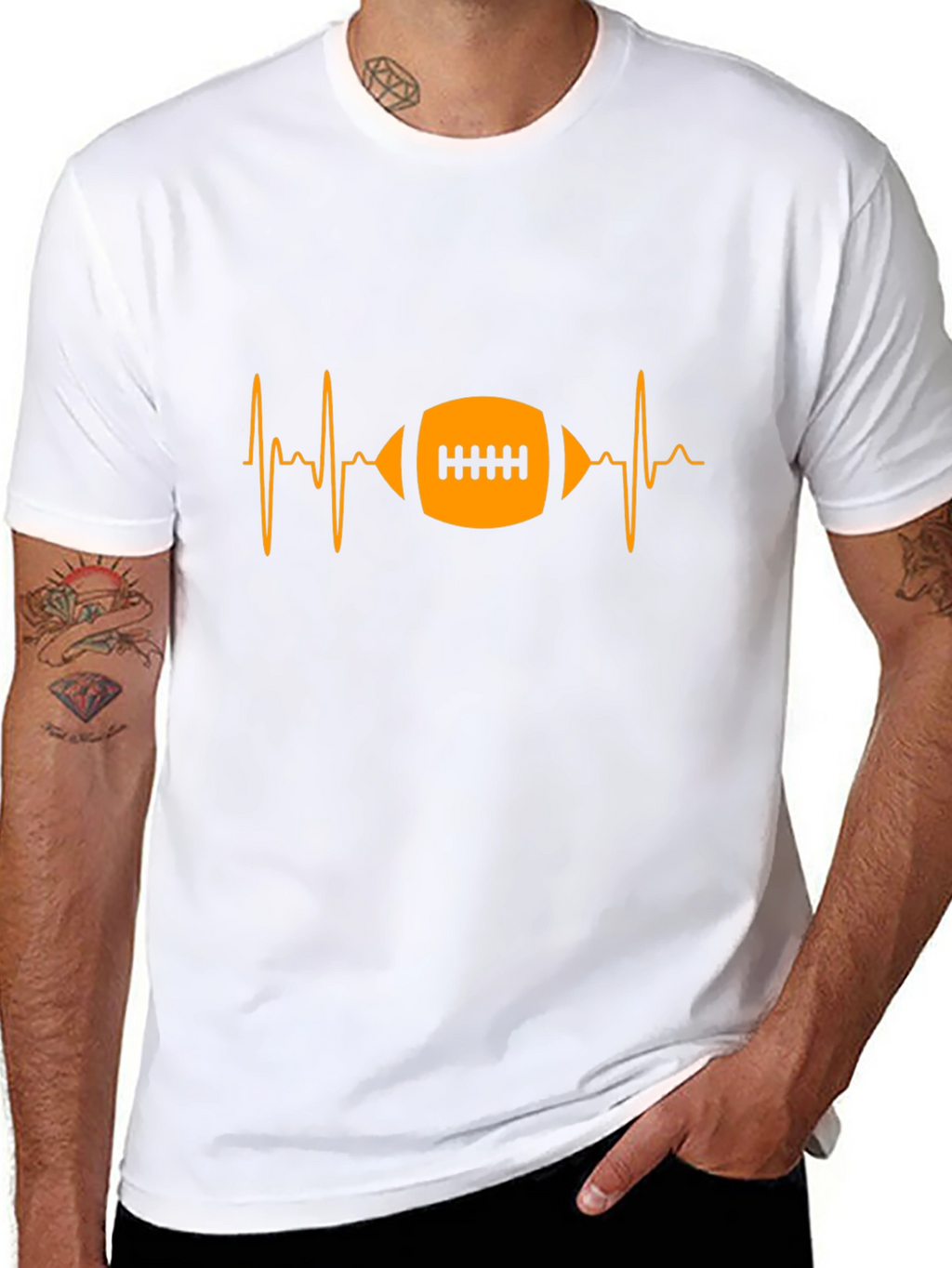 Football Heartbeat Graphic Tee - Black Cotton T-Shirt